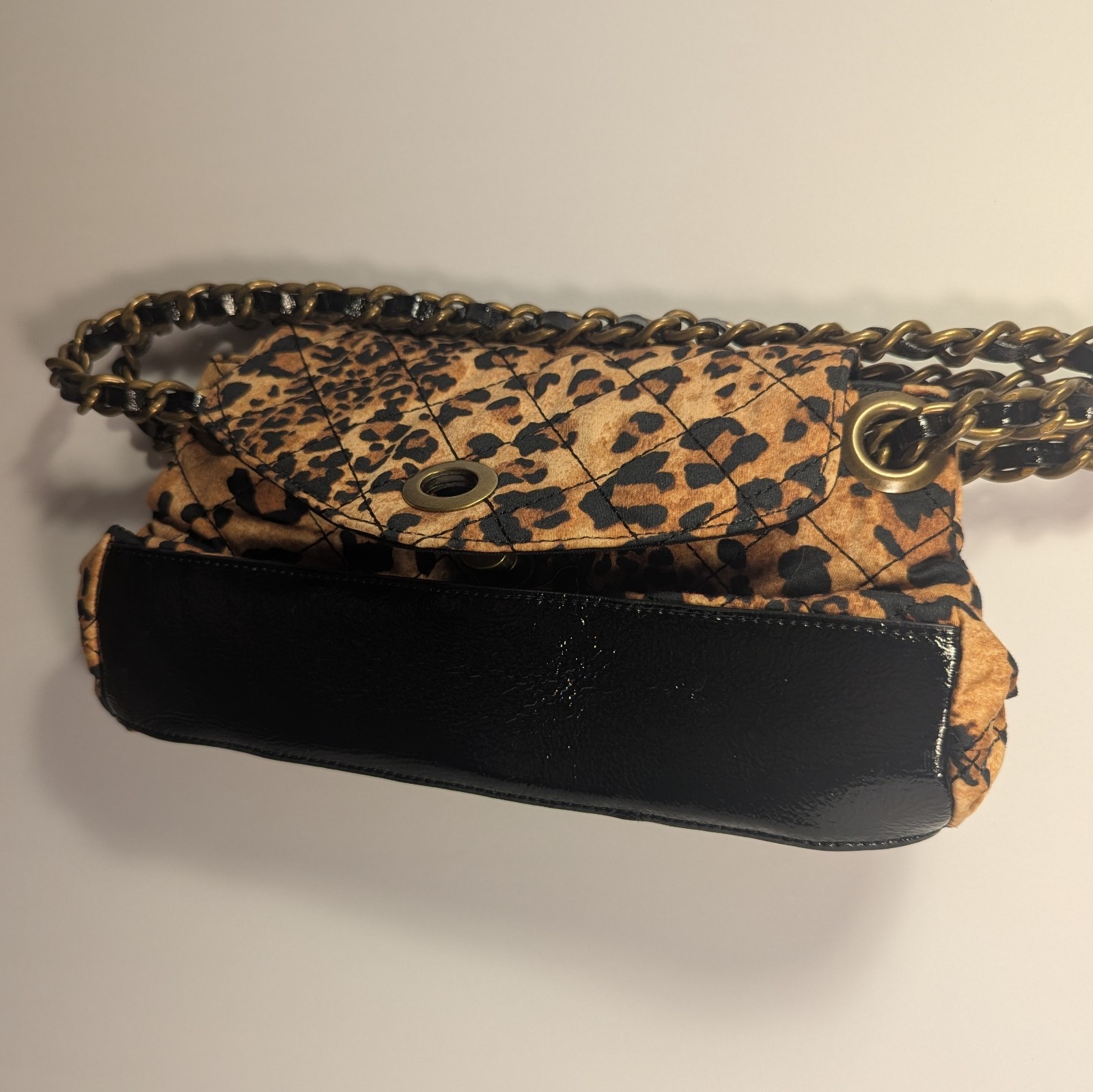 Designer Talbots Leopard Print Quilted Shoulder Bag Chain with Leather Straps