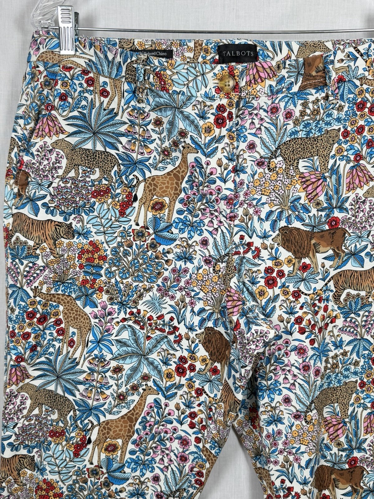 Talbots Relaxed Chino Pants Womens 14P Safari Animal Floral Print Cotton Crop