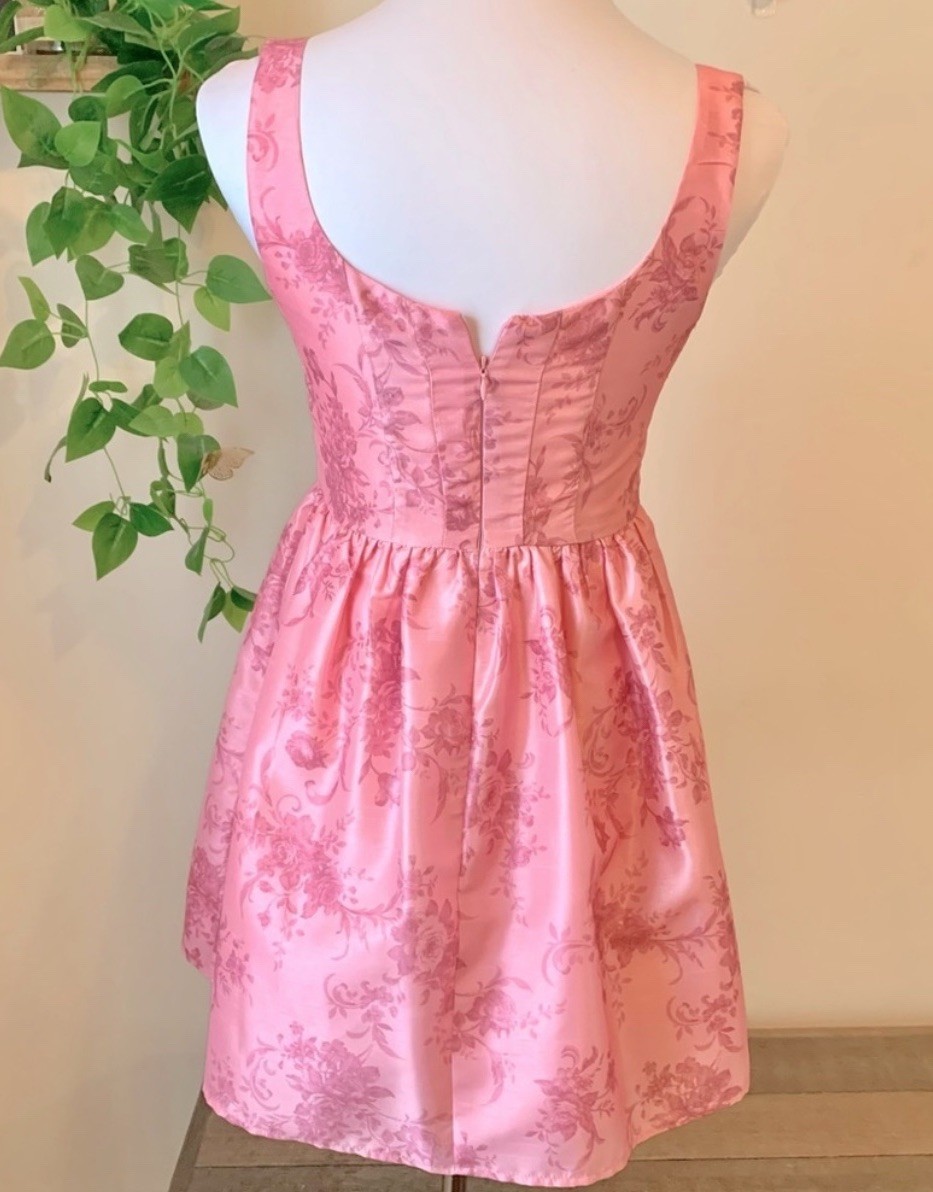 Pink Taffeta Floral Minidress