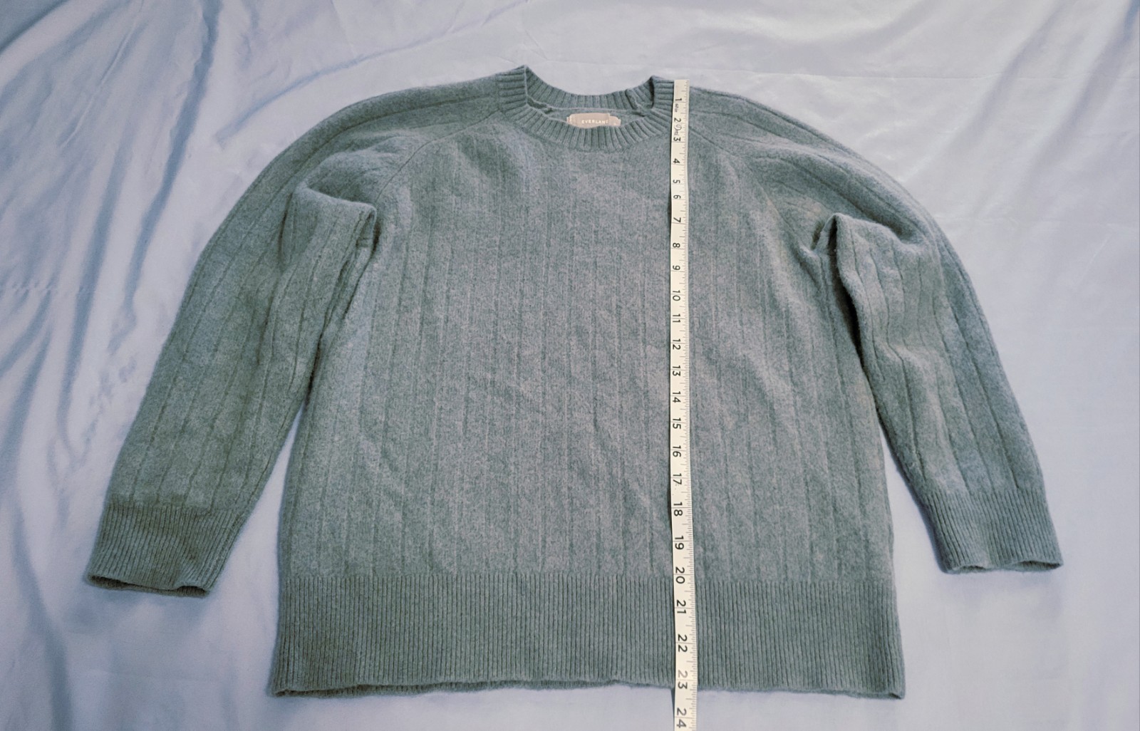 Everlane Women 100% wool Light Blue wool Ribbed Crewneck Sweater Size Large