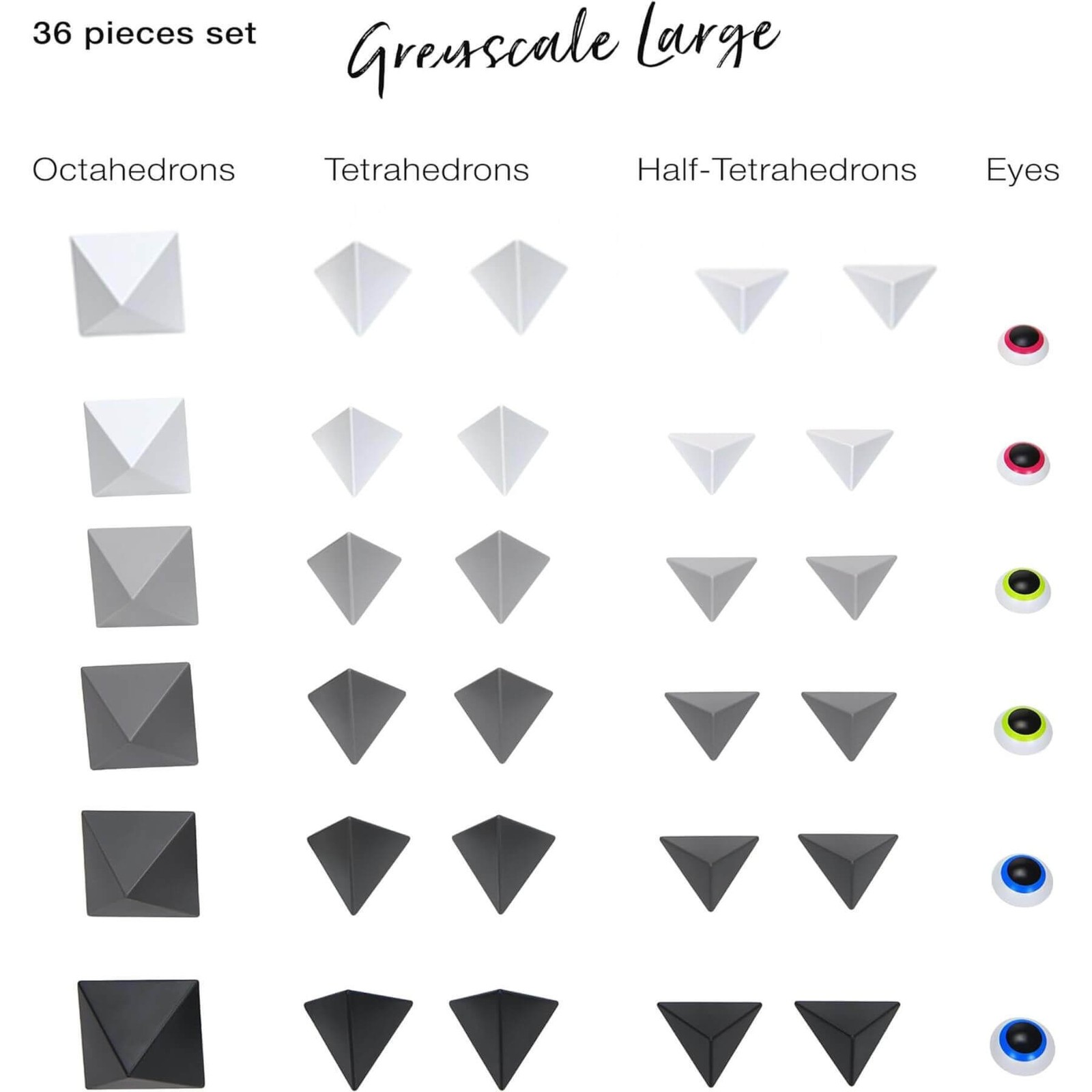 Trido Monochromatic Magnetic Art 3D Shapes Large 36-Piece