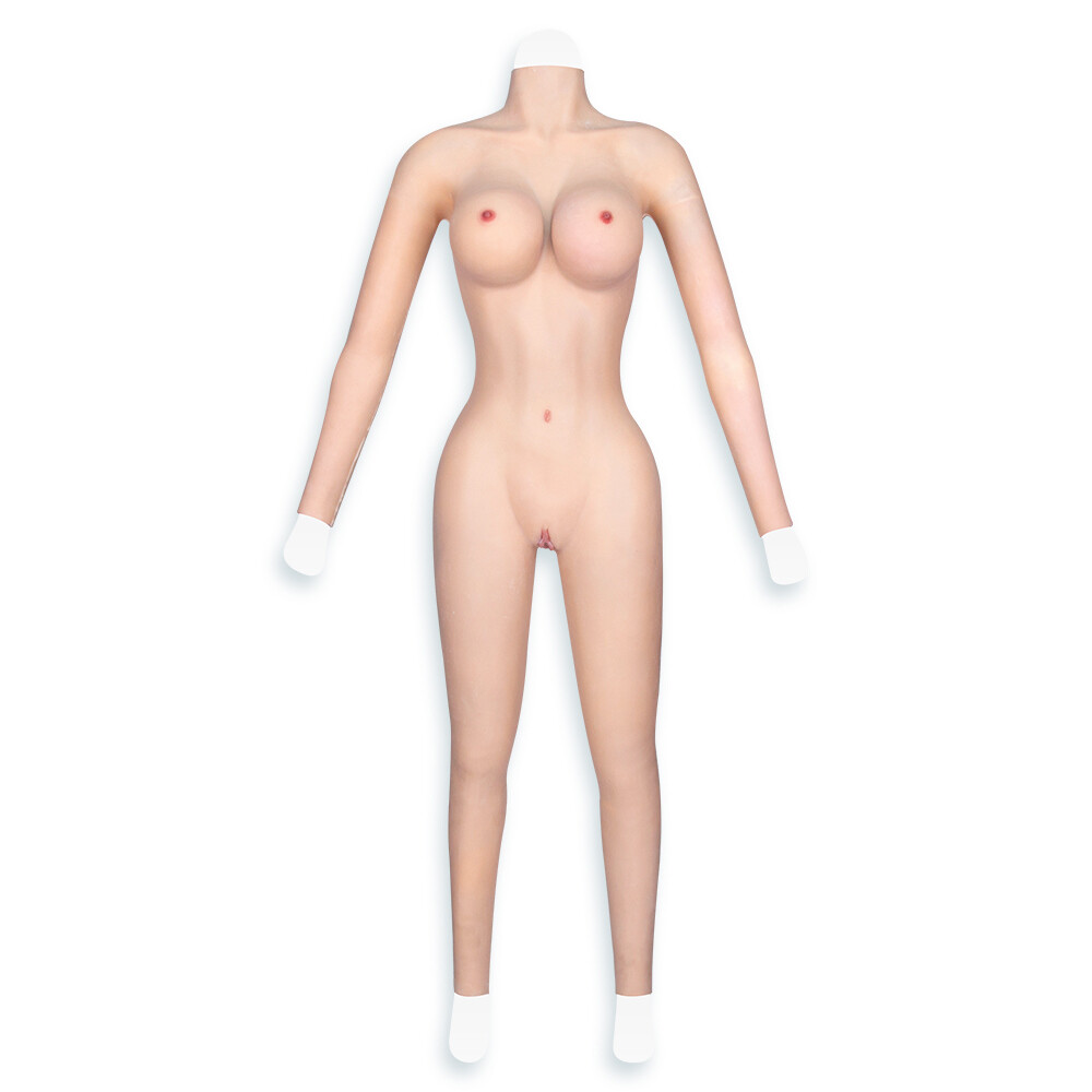 SHM Full Silicone Bodysuit Breast Form Head Mask Full Face Disguise Crossdresser