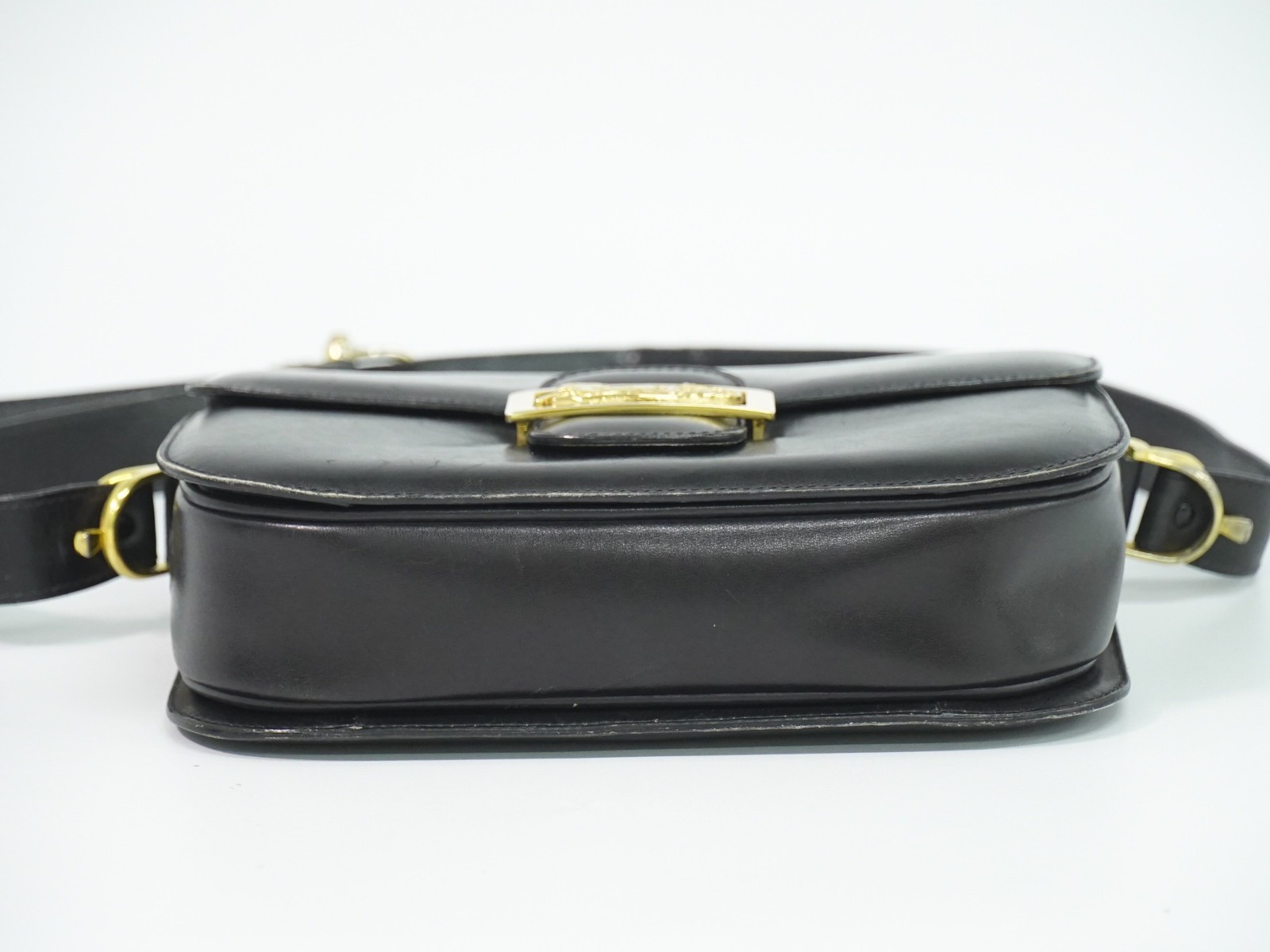 CELINE Horse Carriage Hardware Leather Shoulder Bag Black Gold
