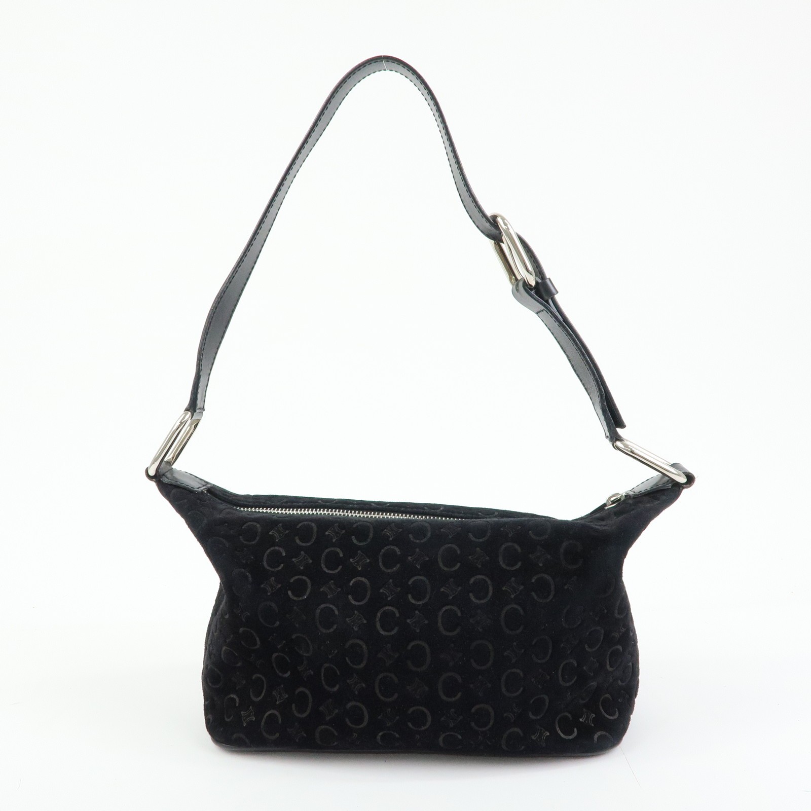 CELINE C Macadam Suede Leather Shoulder Bag Hand Bag Black Authentic Used F/S