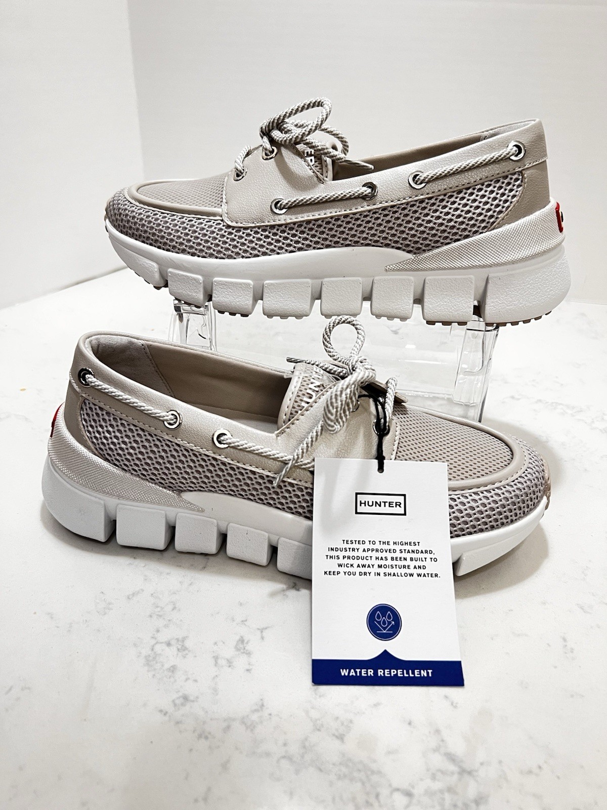 Hunter Neutral-Tone Mesh and Leather Chunky Boat Sneakers