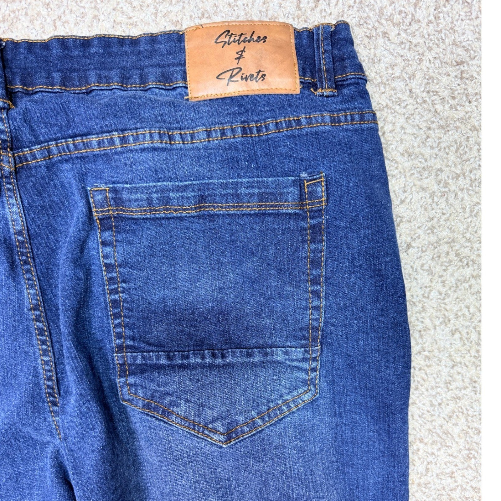 Stitches & Rivets Denim Jeans Mens 40 x 31 Blue Straight Leg Stretch Workwear