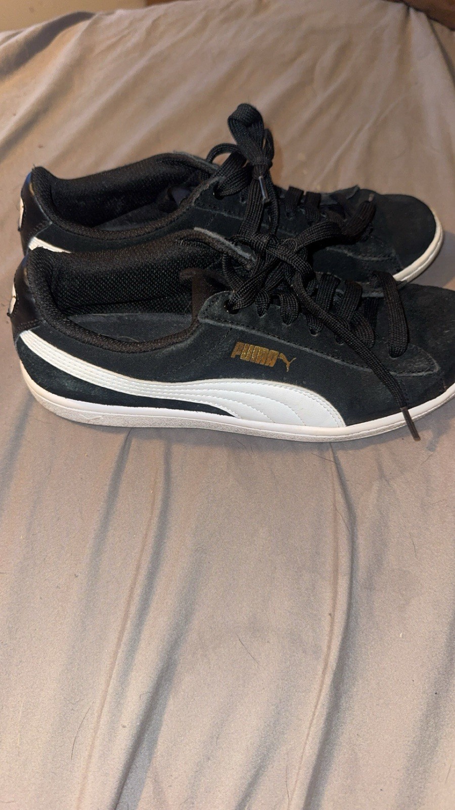 PUMA Womens Black/White Suede Low Top Lace-Up Sneakers Rubber Outsole