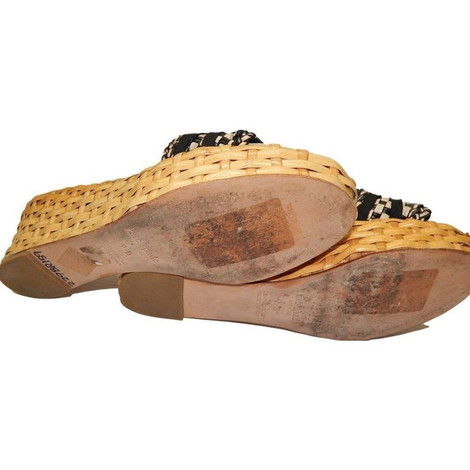 Kate Spade Black and Ivory Boho Woven Wedges Women Boho Wedding Guest Summer