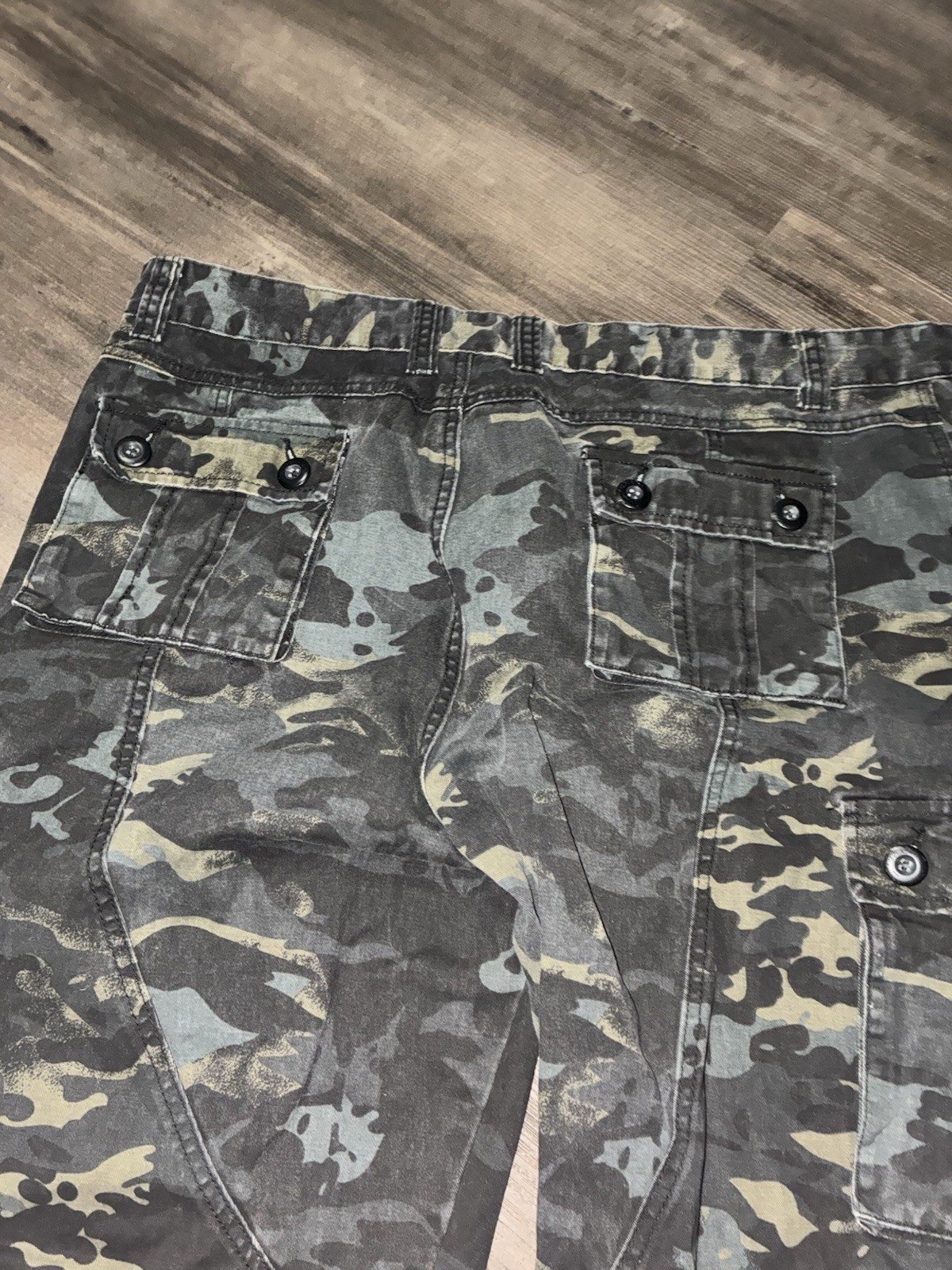 Men’s Camouflage Cargo Pants Size 42 Regular Black Gray Green Cotton Canvas