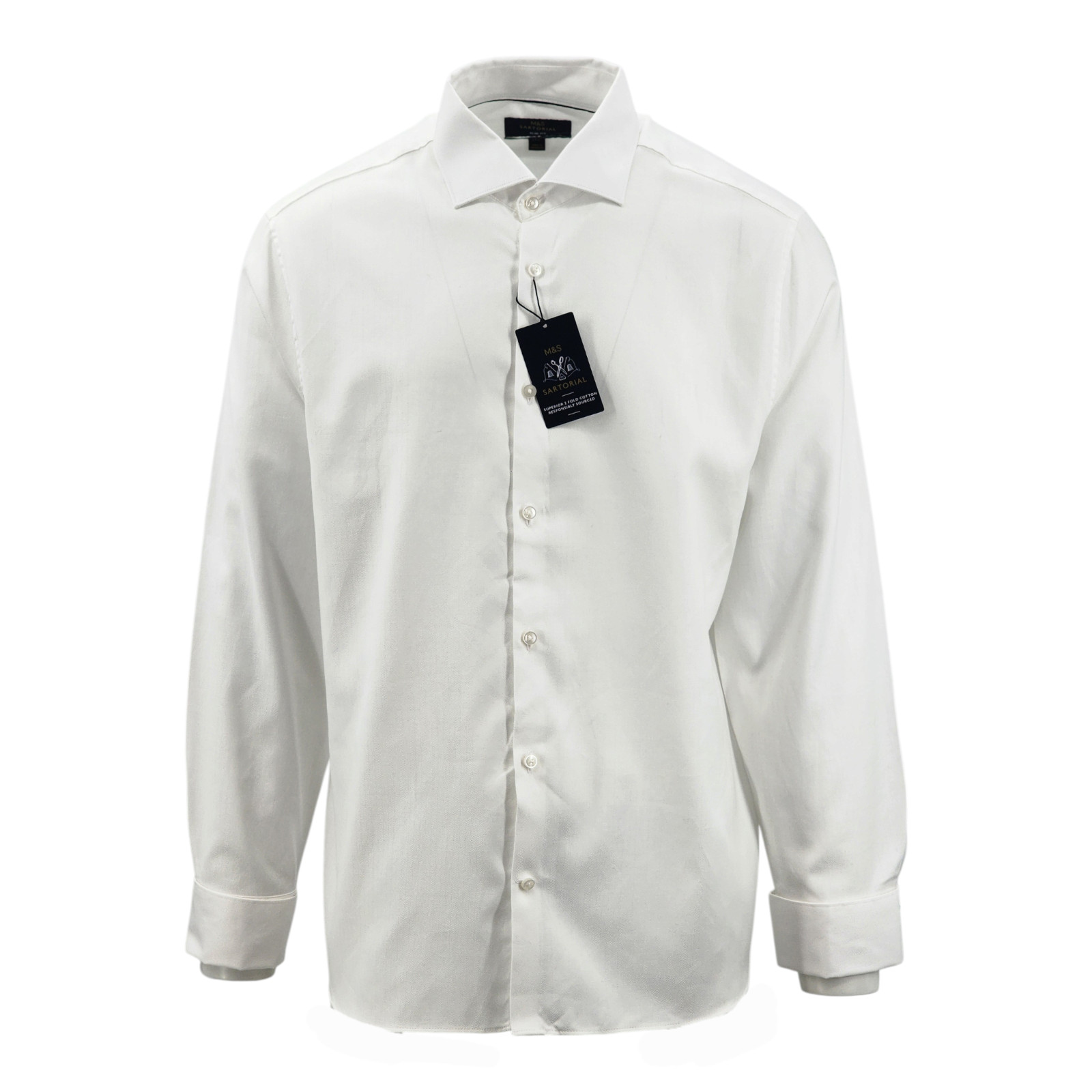 M&S SARTORIAL Slim/Regular/ Tailored Fit Double Cuff Herringbone Mens Shirt