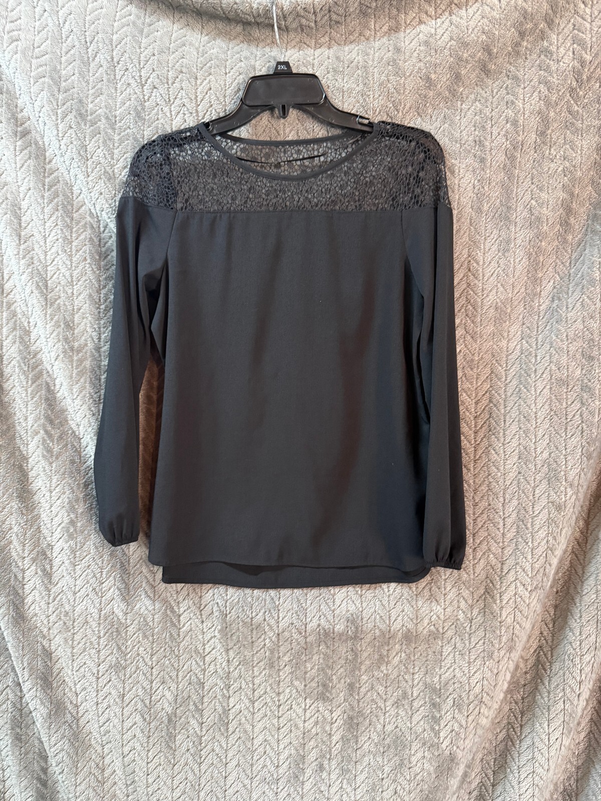 ruff hewn GREY Black Lace Detail Long Sleeve Blouse XS