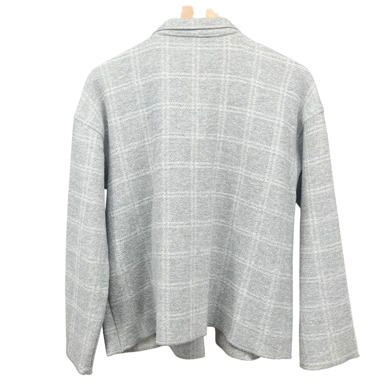 Eileen Fisher Plaid Wool Blend Oversized Jacket Cardigan Womens SMALL DARK PEARL