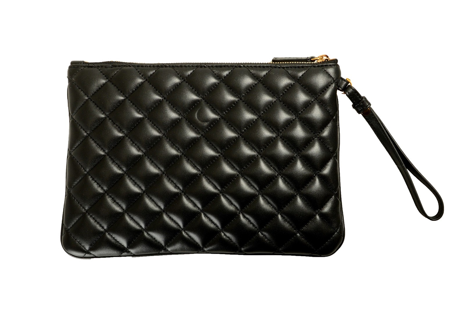 Versace Black Quilted 100% Leather Clutch Pouch Handbag Bag