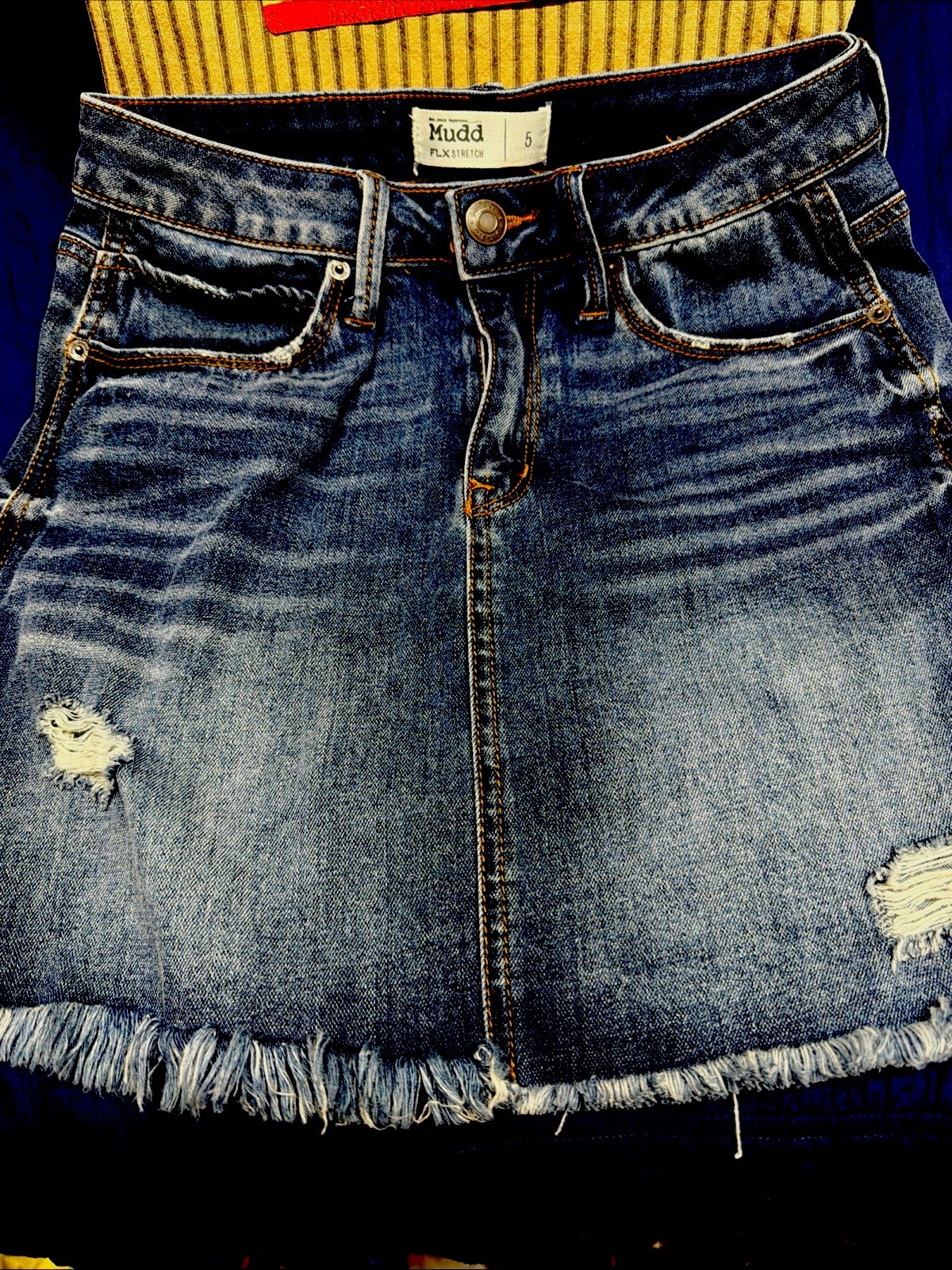 MUDD Flx Stretch WOMENS Denim Jean Skirt Button Down Front, 5 Pocket JR Size 5