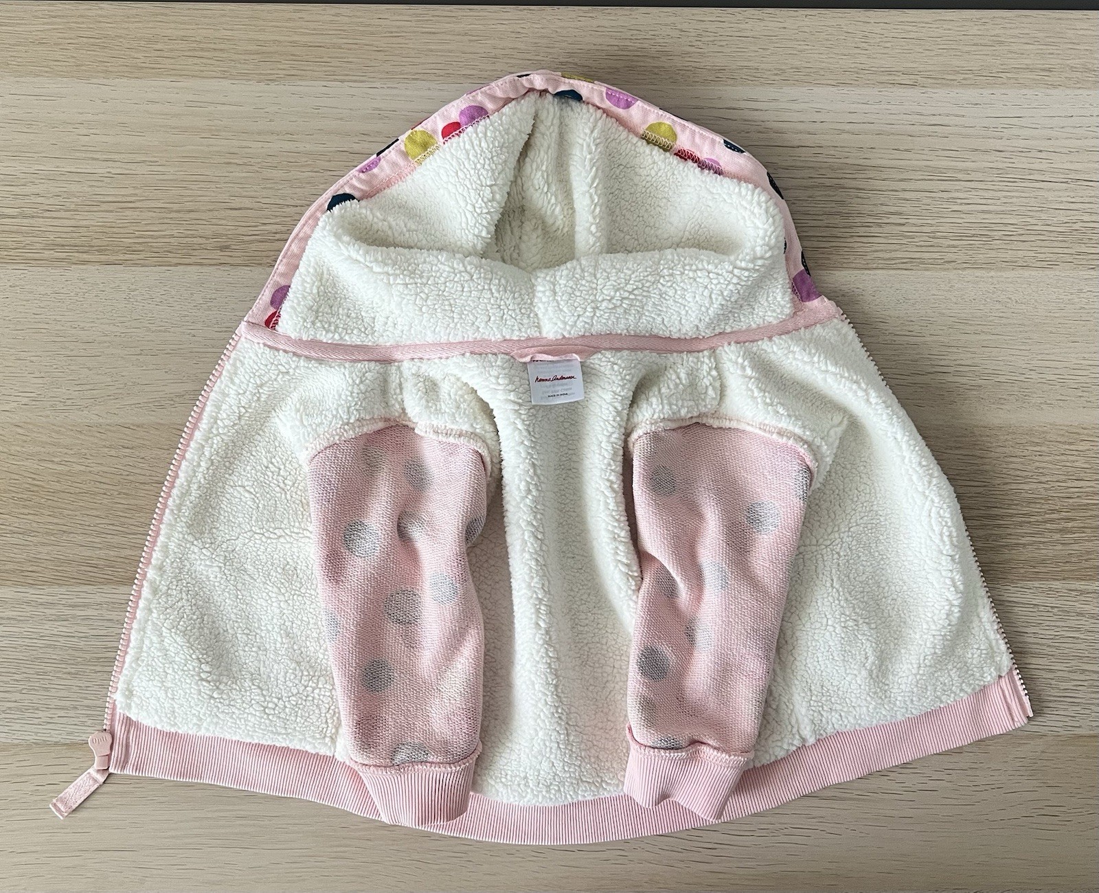 Hanna Andersson Baby Sherpa Lined Hoodie Pink Polka Dot 12-18 Months 75 cm