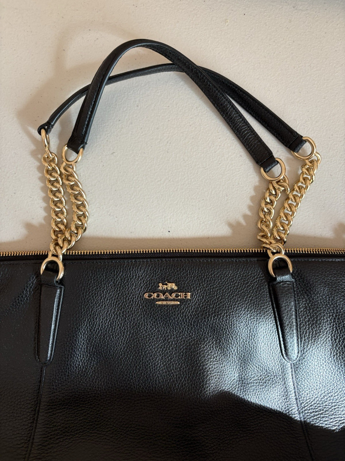 Authentic Brand NEW F29007 Coach Pebbled Leather Ava Chain Tote Black