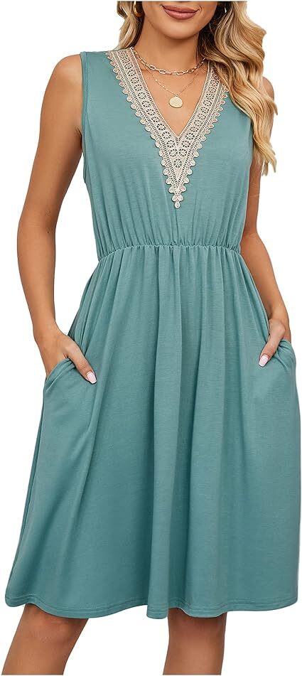 Spring and Summer Solid Color with Pocket Waist Dress