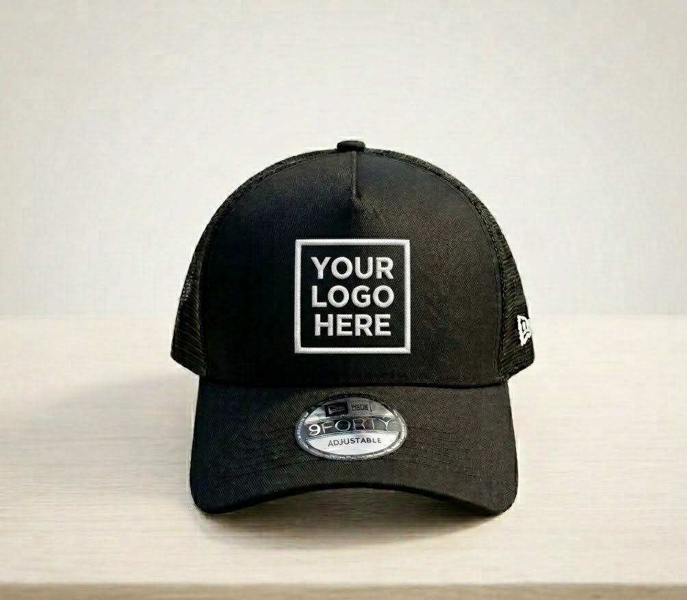 Custom logo Embroidered Trucker Hat 9FORTY Style Mesh Back Cap One Size Black