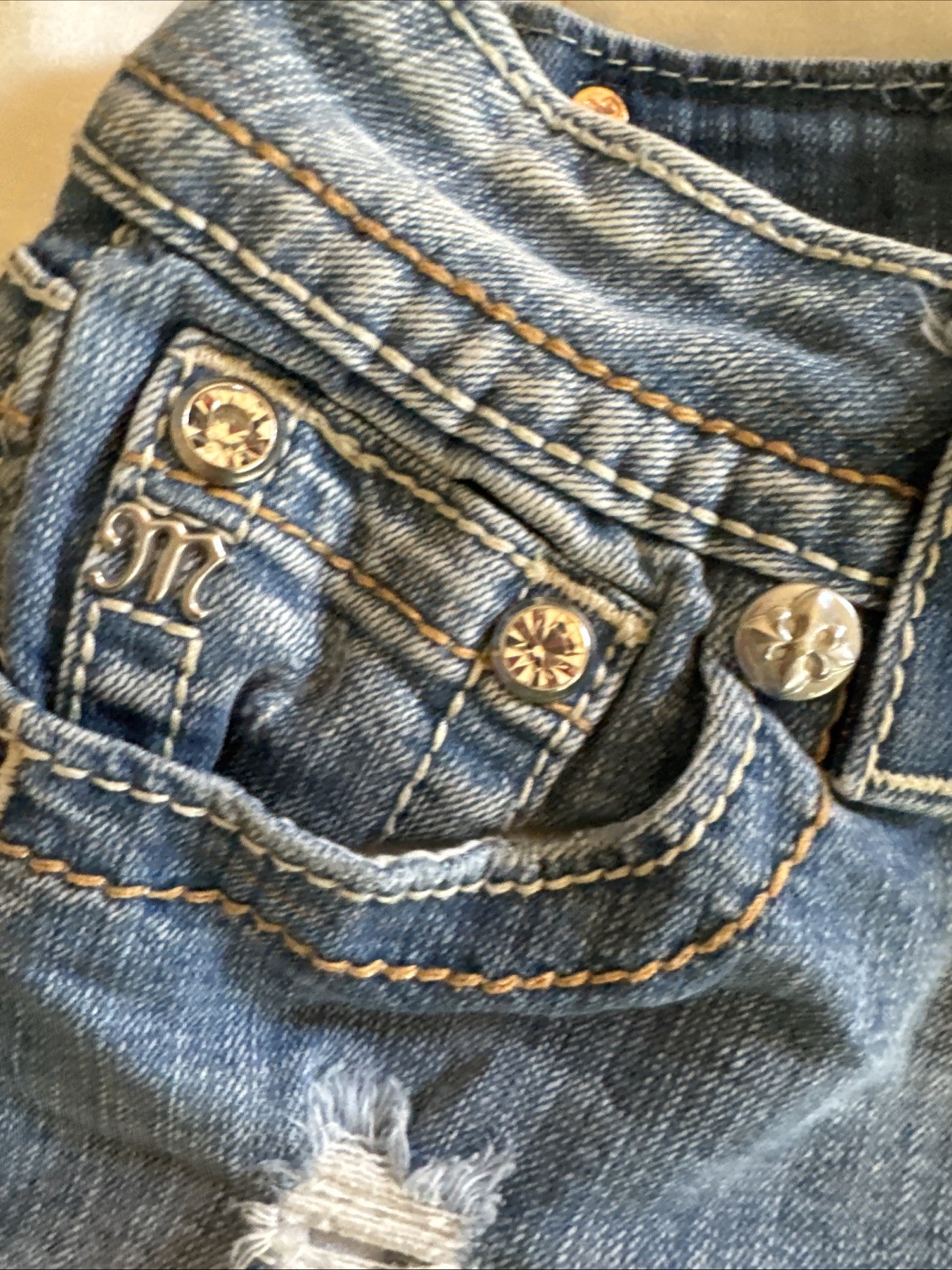 MISS ME Jeans Rhinestone Low Rise Denim Shorts Size 27