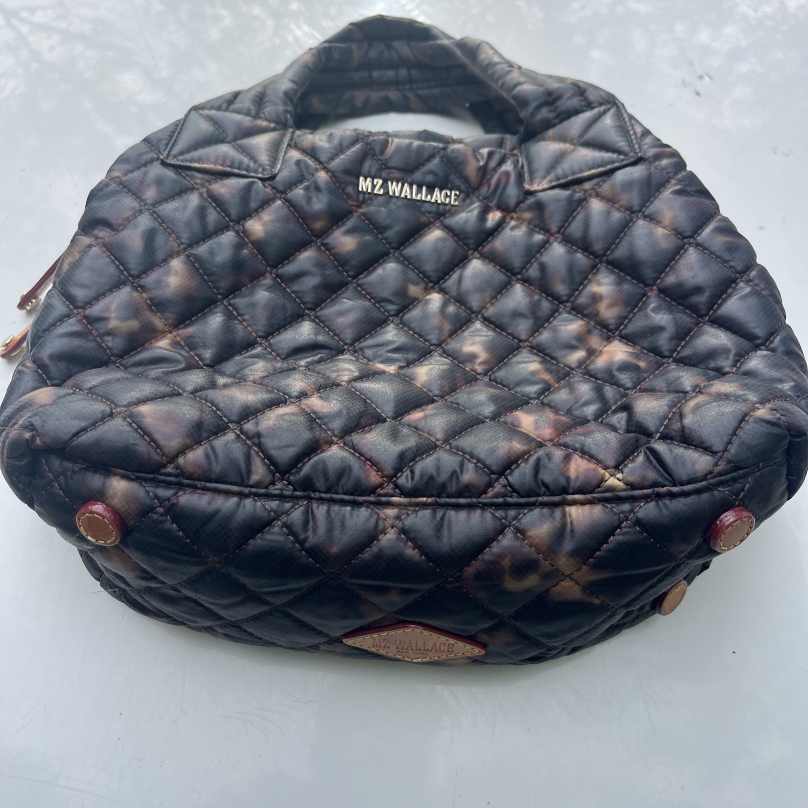 MZ Wallace Metro Quatro Quilted Tote Brown NO Strap (Interior Stained See Pics)