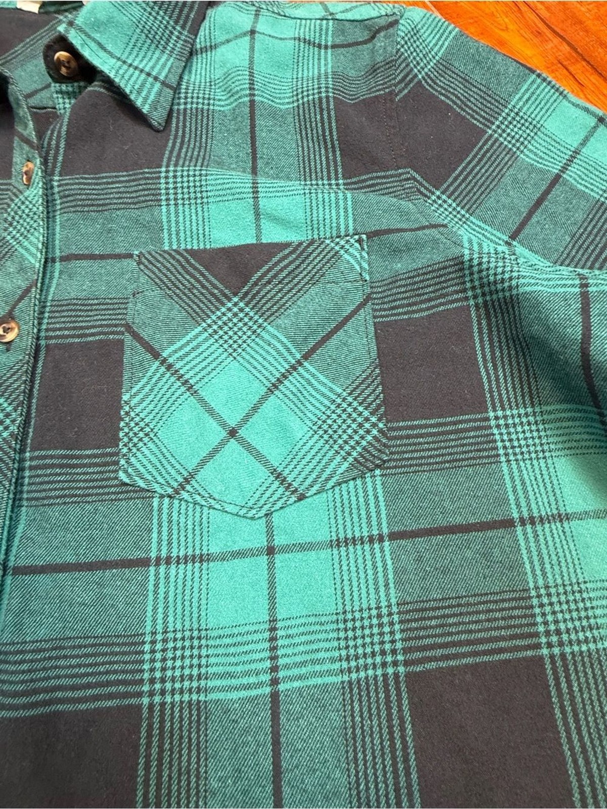 Natural Reflections Teal and Black Plaid Button-Up Shirt