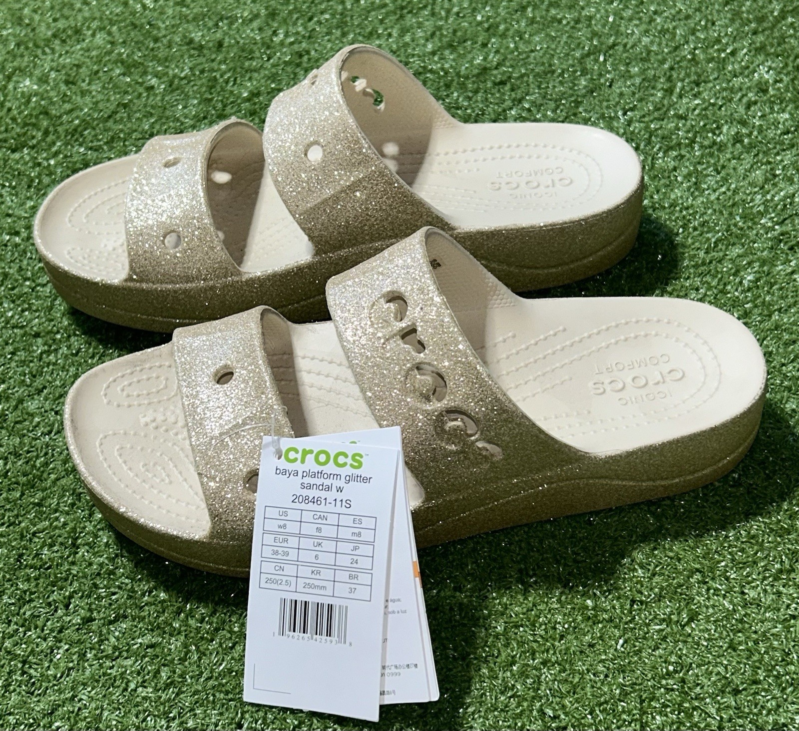Crocs Baya Platform Golf Glitter Slide Sandal Women’s Size 8 NEW