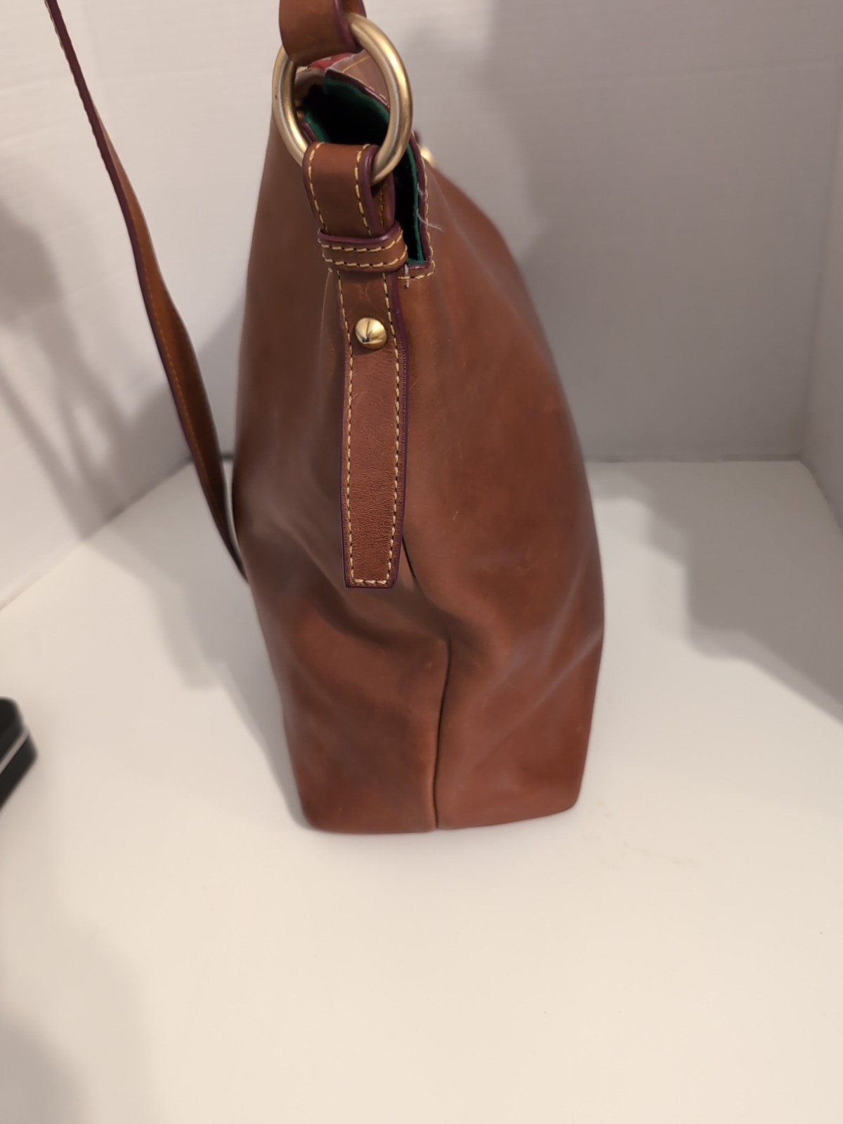 Dooney & Bourke Florentine Leather Dixon Hobo Crossbody Bag BROWN