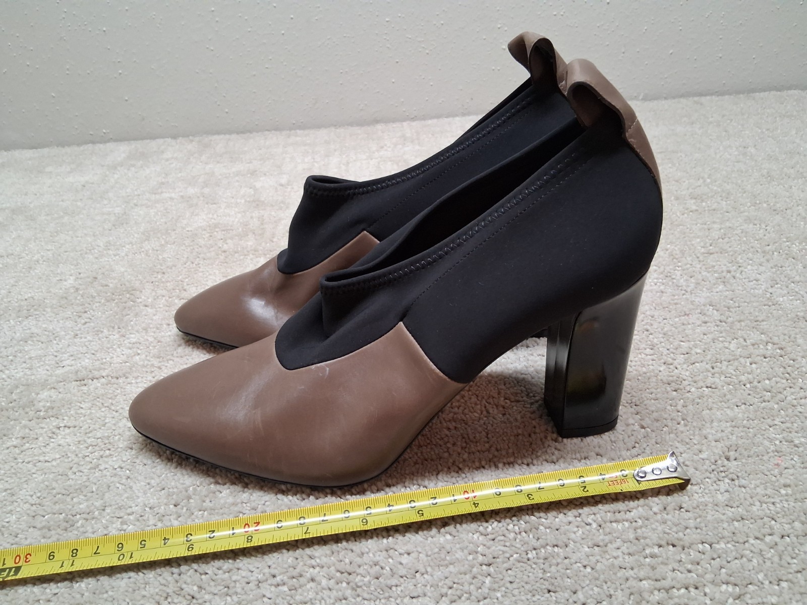 Via Spiga Heels Womens US 11M EUR 38 Tan Leather And Black Fabric ITALY