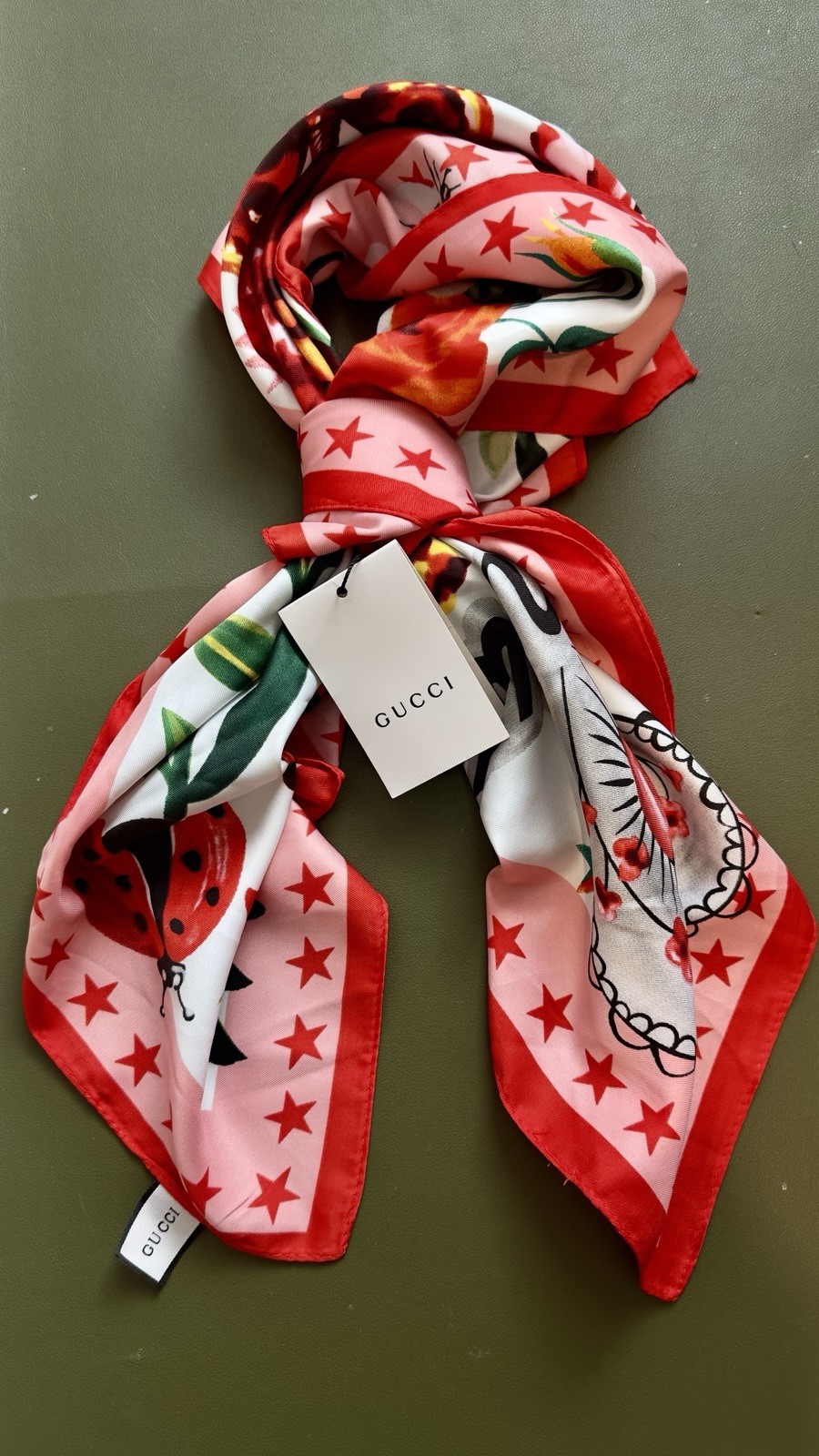 Gucci L’Aveugle Par Amour Floral Snake Butterfly Square Satin Silk Scarf