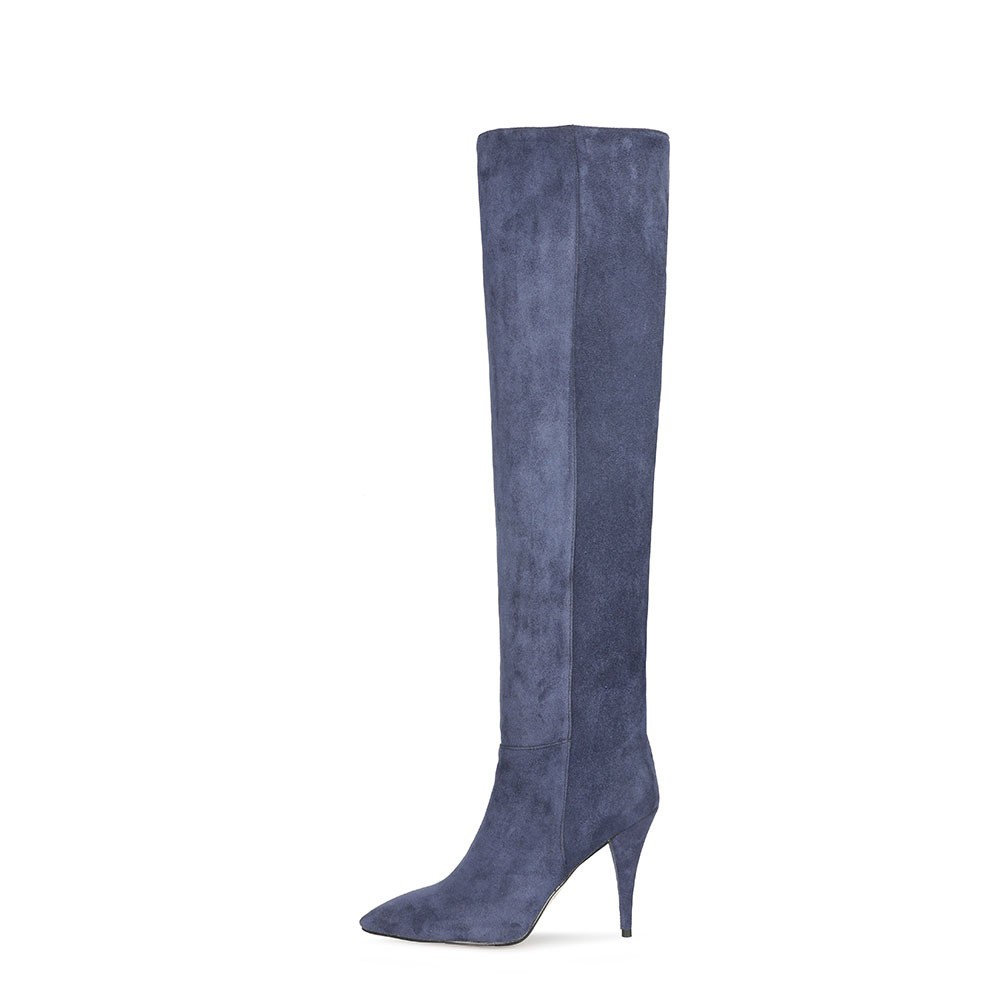 2026 Womens Pointy Toe Pleated Knee High Boots Pointed Oversized Stiletto Heels