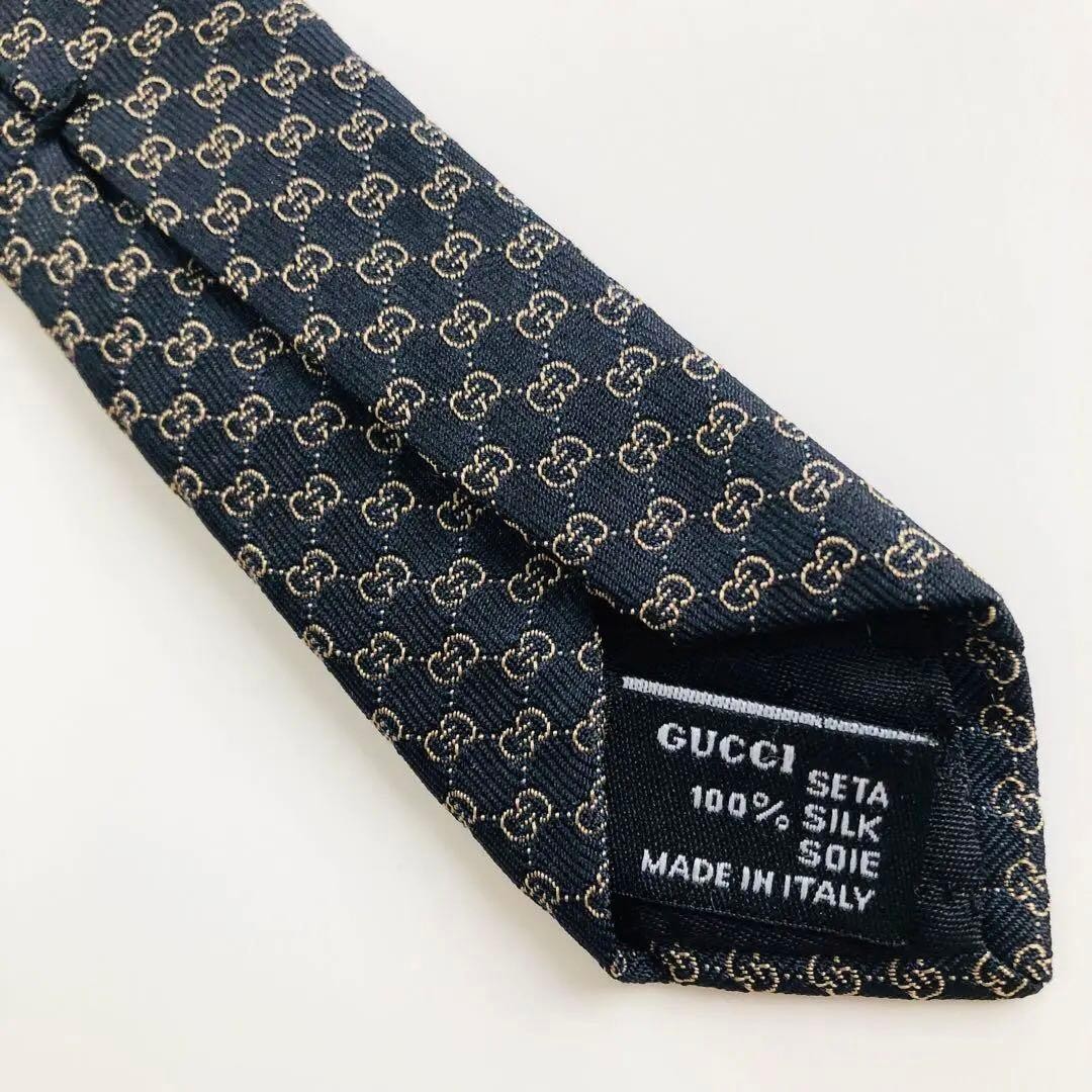 GUCCI Emblem Pattern Silk Tie Black Bronze 8.3cm Wide 154cm Long Pre-owned