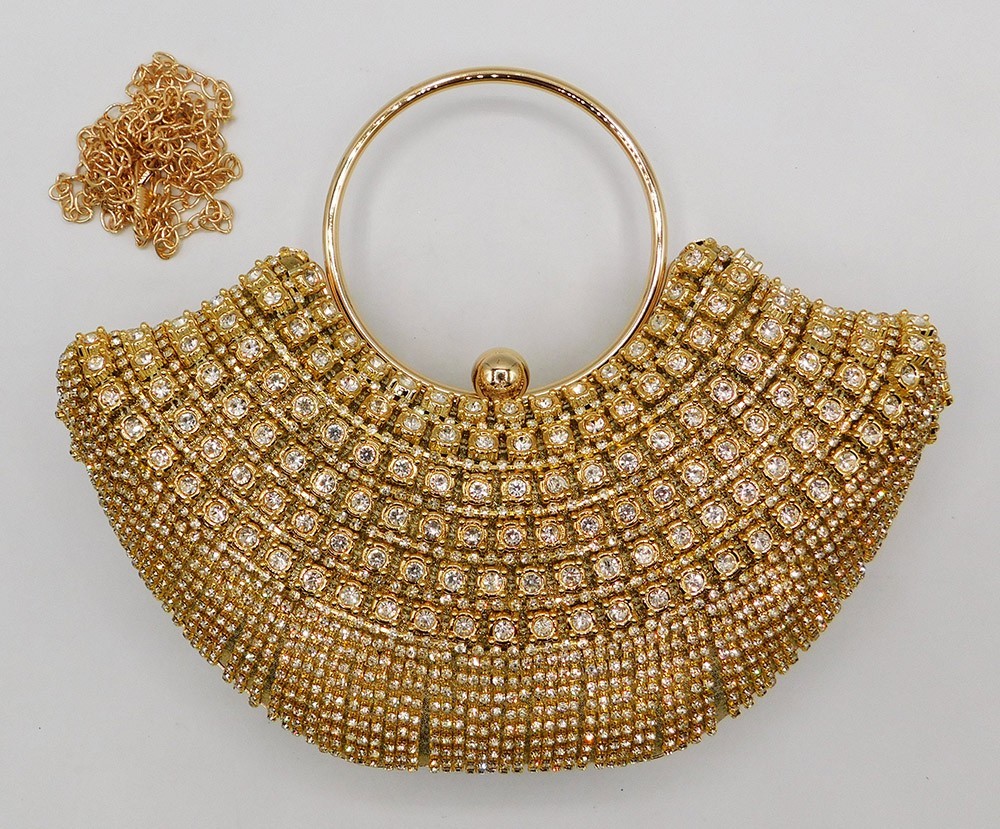 New Rhinestone Evening Handbag Handle Tassel Wedding Party Clutch Purse Gold5280