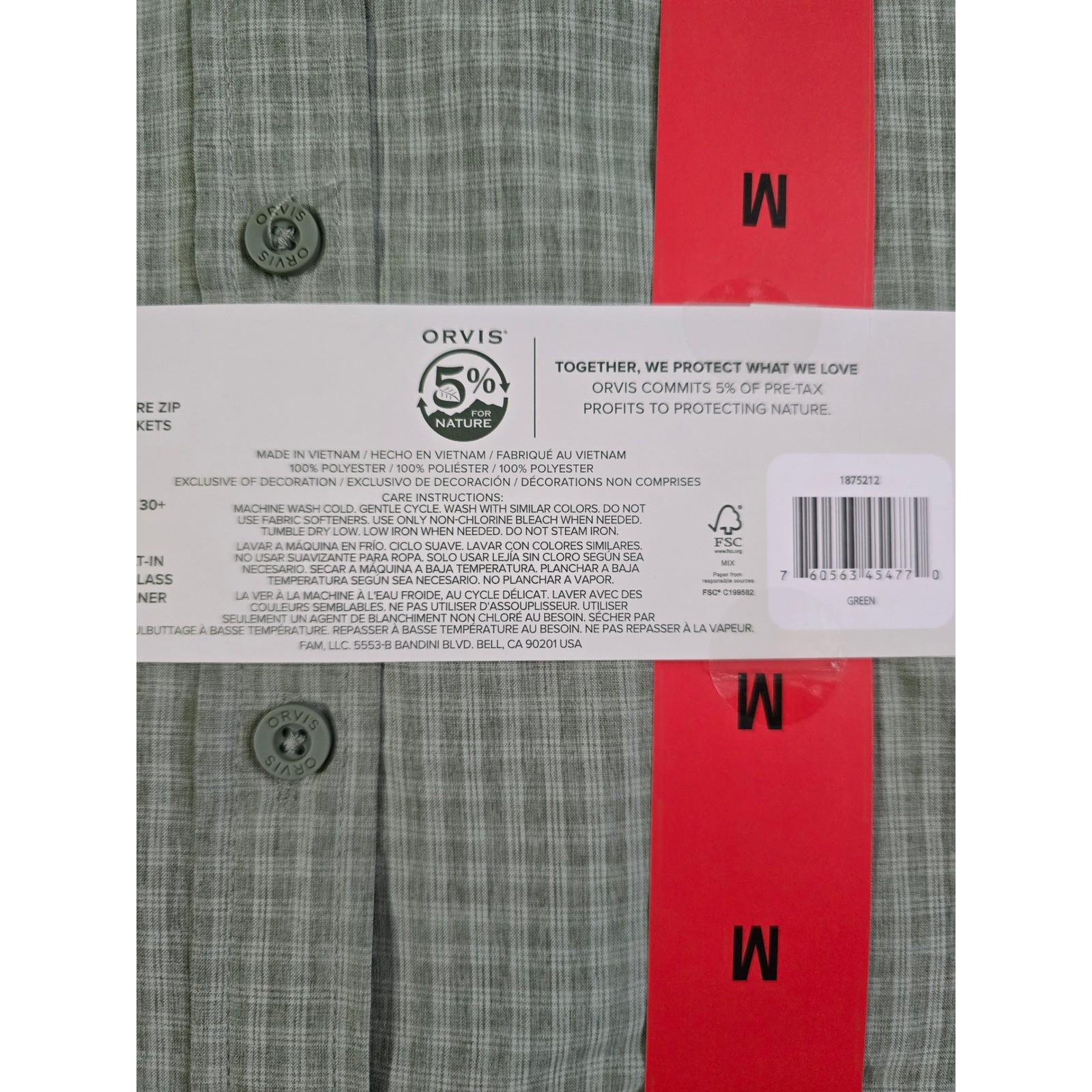 Orvis Mens Short Sleeve Tech Shirt Green Plaid UPF 30+ Quick Dry Medium NWT