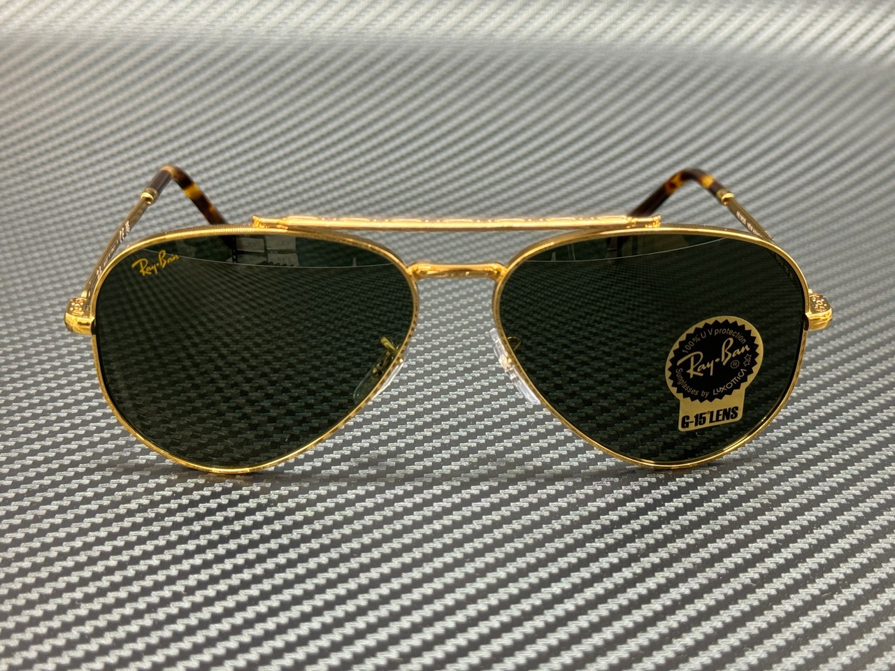 RAY BAN RB3625 919631 Gold Green New Aviator Unisex 58 mm Sunglasses