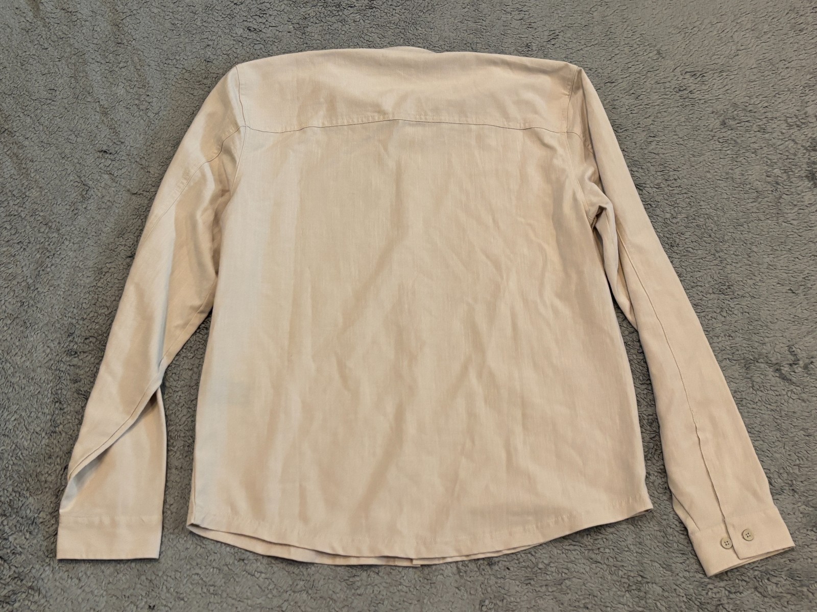 Kenneth Cole Shirt Mens Medium Beige Rayon Blend Band Collar Lightweight Office