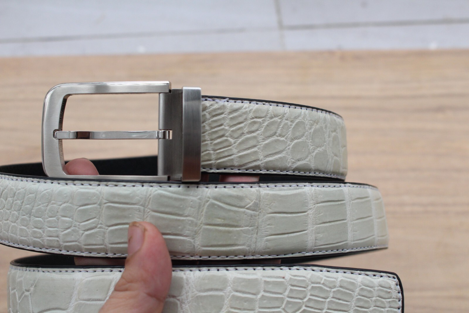 W 1.3 inch – Off White Genuine CROC LEATHER Men’s Belt