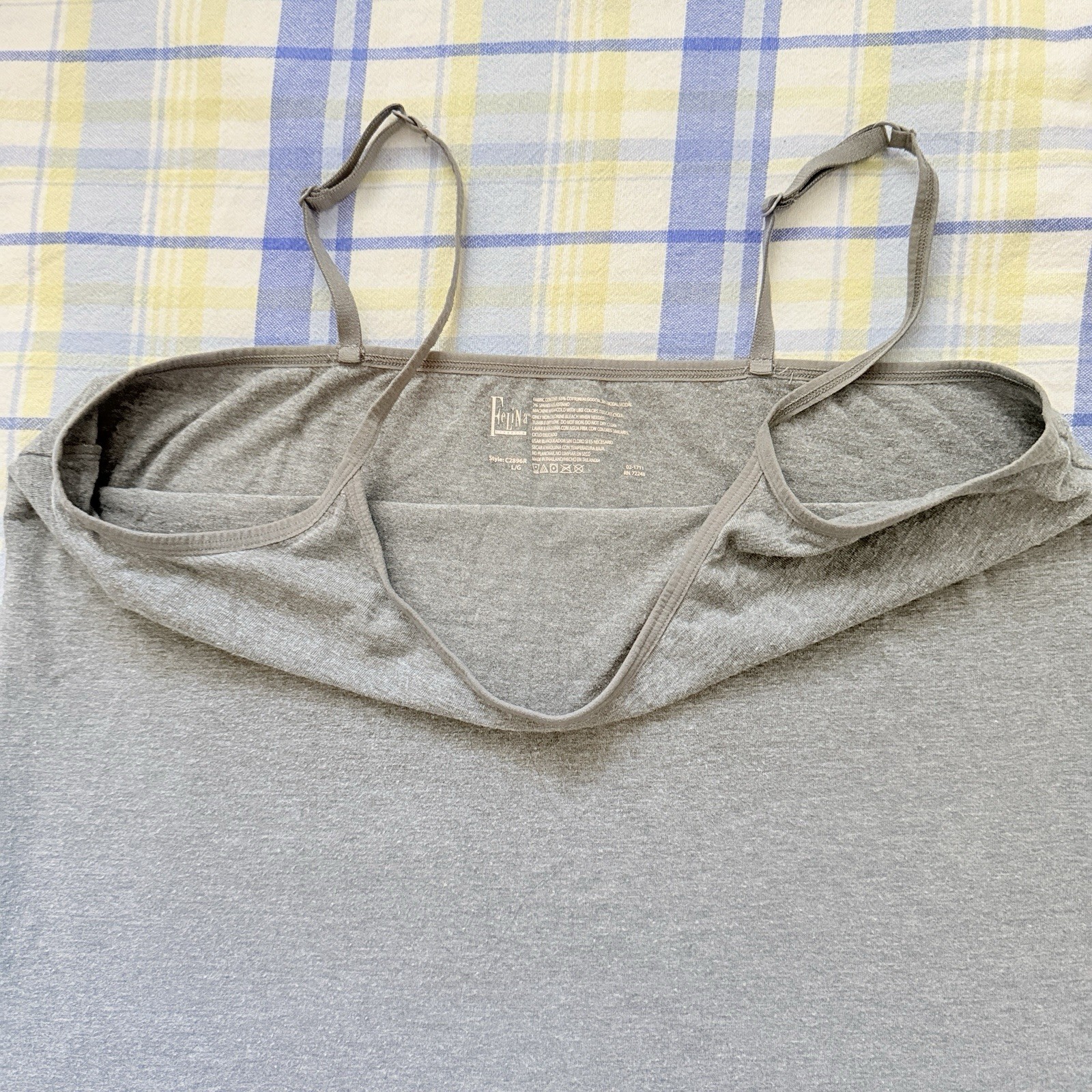 Felina Gray Camisole Tank Top Size L Large Adjustable Straps Layering Basic