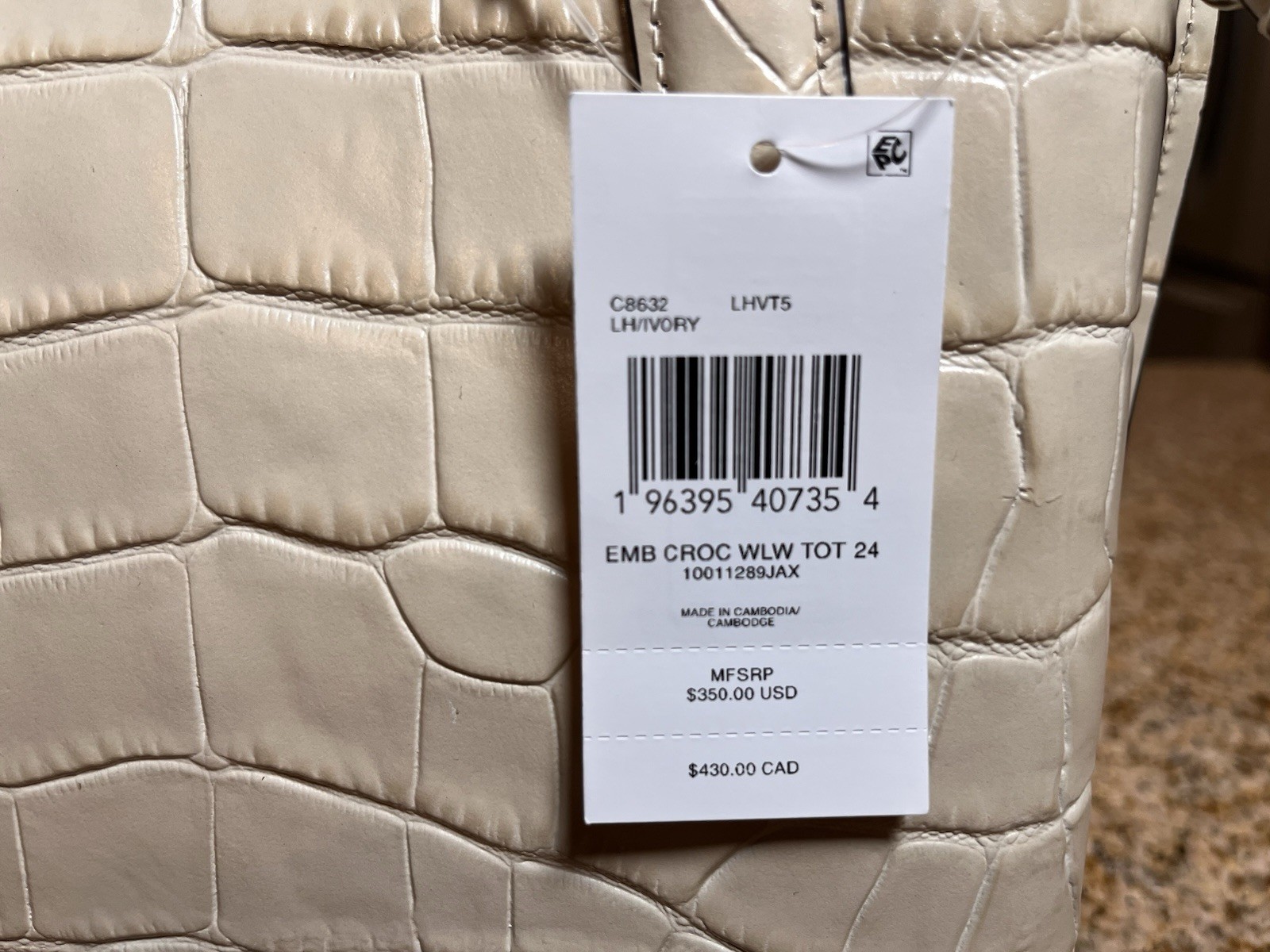Coach Willow Tote 24 – Chalk, Embossed, Croc, Leather, NWT