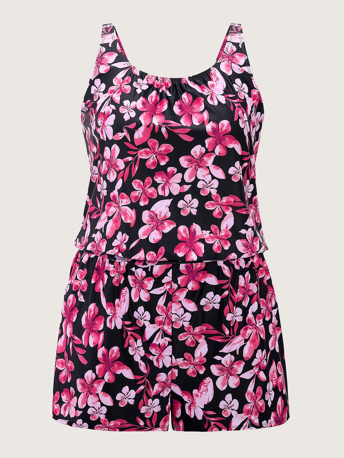 NEW Bloomchic Size 10 / M Pink Romper Tropical Print Pockets One-Piece Swimsuit