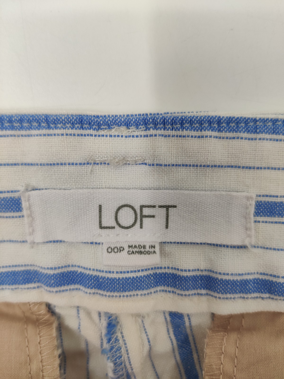 Ann Taylor LOFT Womens Petite 00 Pants Crop Capri Linen Blend Blue Stripe