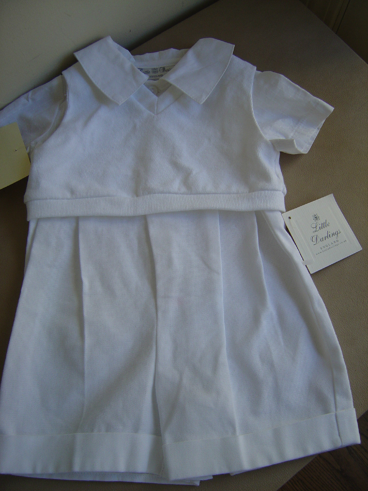 Little Darlings NWT 6 mos. Christening outfit 1 pc NO vest white England