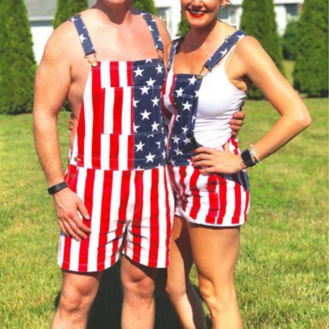 ON SALE!! Overalls USA America Flag Print Bib Pants Jumpsuit Romper Shorts