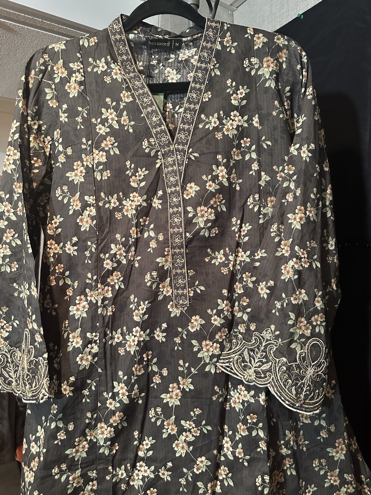 Bin Saeed Lawn Cotton 3 Pc Suit-premium Cut Work Emb- Aline Style-M & L – $44