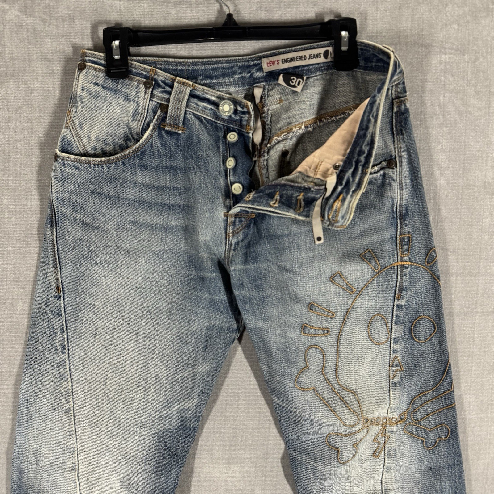 RARE Levi’s Engineered Jeans Twisted Denim Vintage 1999 Mens 30×33 Indigo Skull