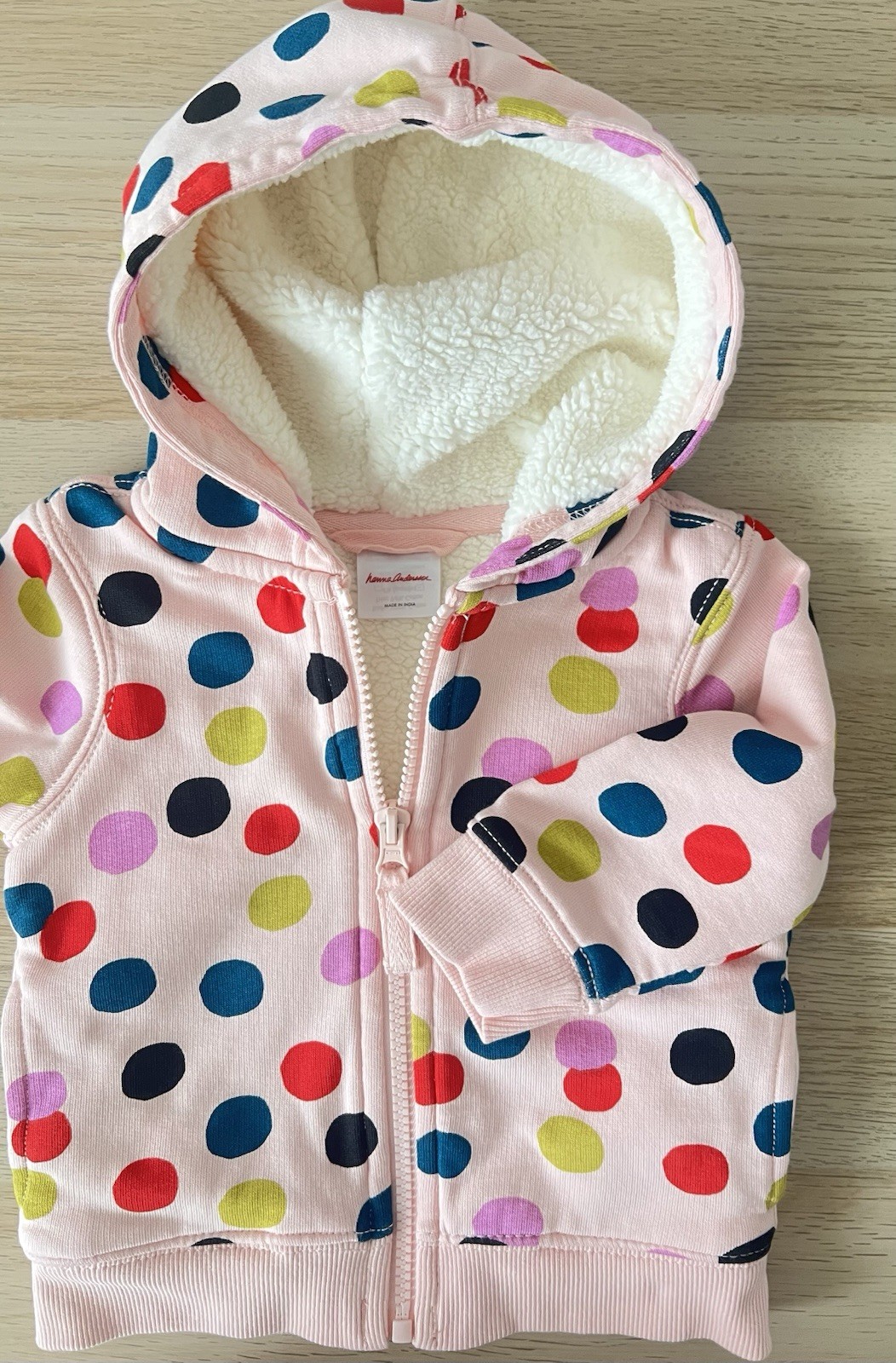 Hanna Andersson Baby Sherpa Lined Hoodie Pink Polka Dot 12-18 Months 75 cm