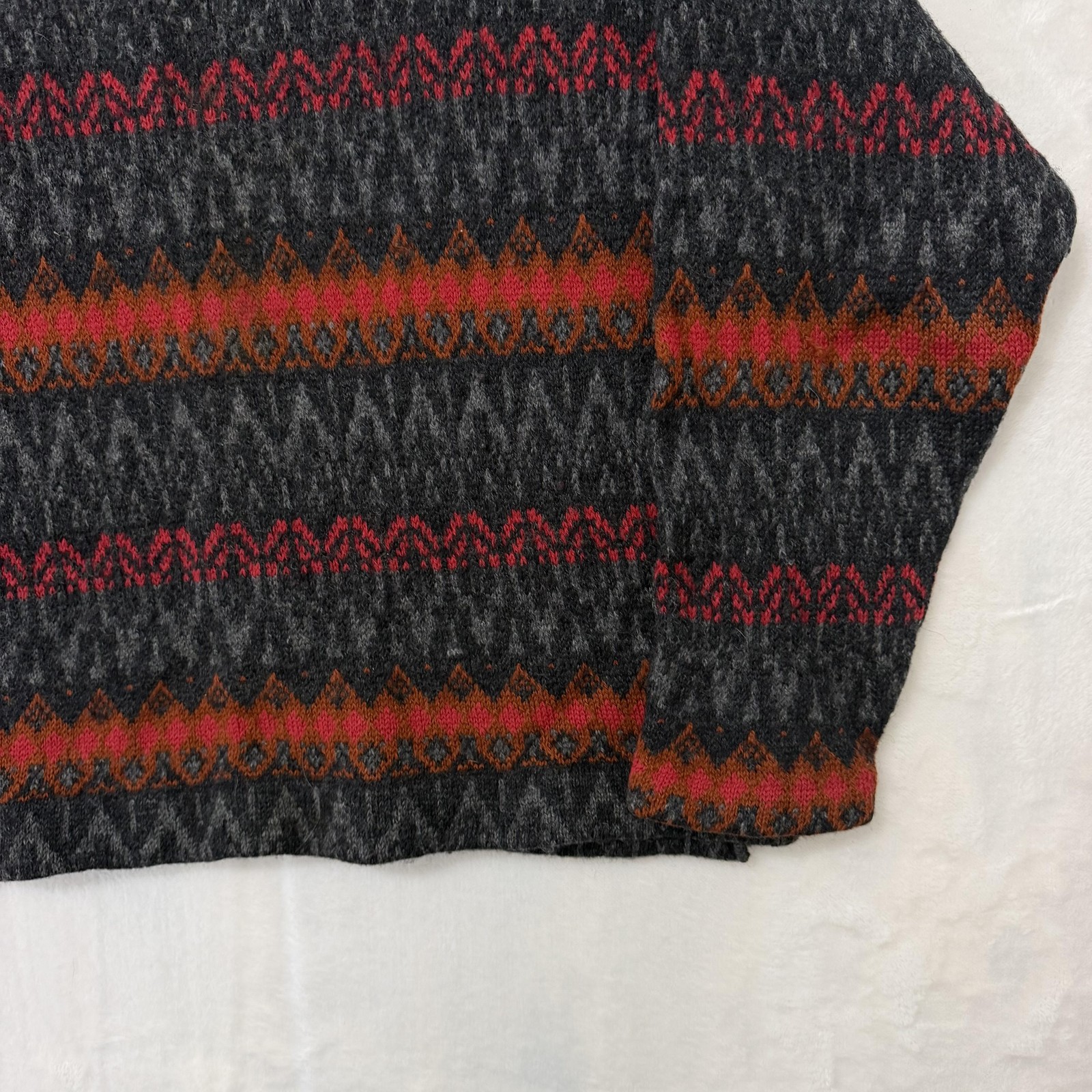 Vintage Jersey Modeller Sweater Womens Large Gray Wool Fair Isle Sweden