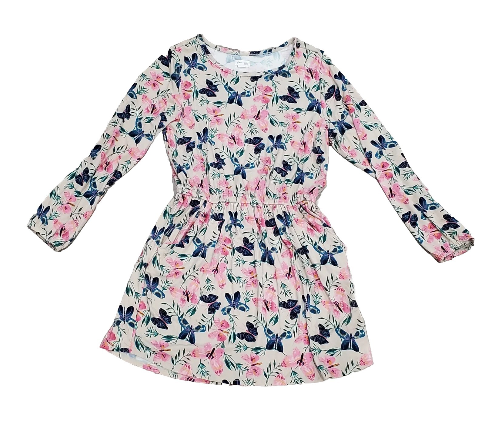 Gymboree Girl Ivory Pink Blue Butterfly Long Sleeve Tunic Dress Sz M 7-8