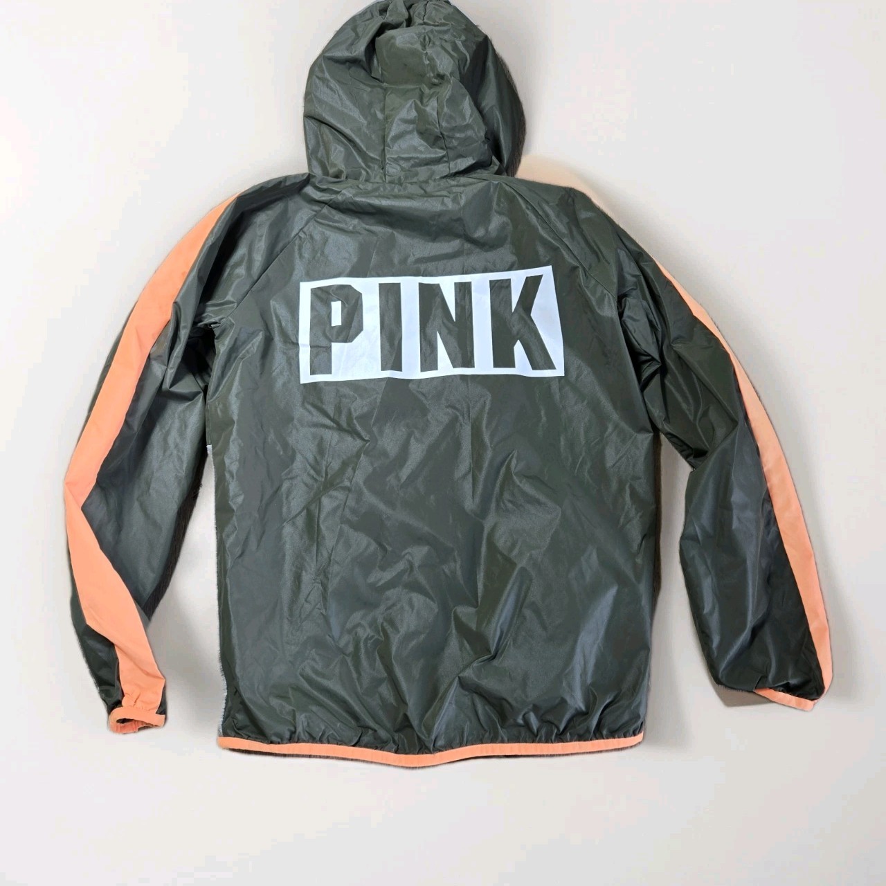 VICTORIA’S SECRET PINK ANORAK ZIP HOODIE,OLIVE/MARL GREY/ORANGE XS/ SM