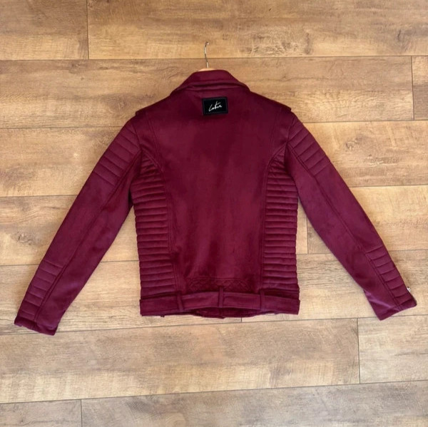 The Couture Club Burgundy Faux Suede Biker Jacket Women’s – Size Small