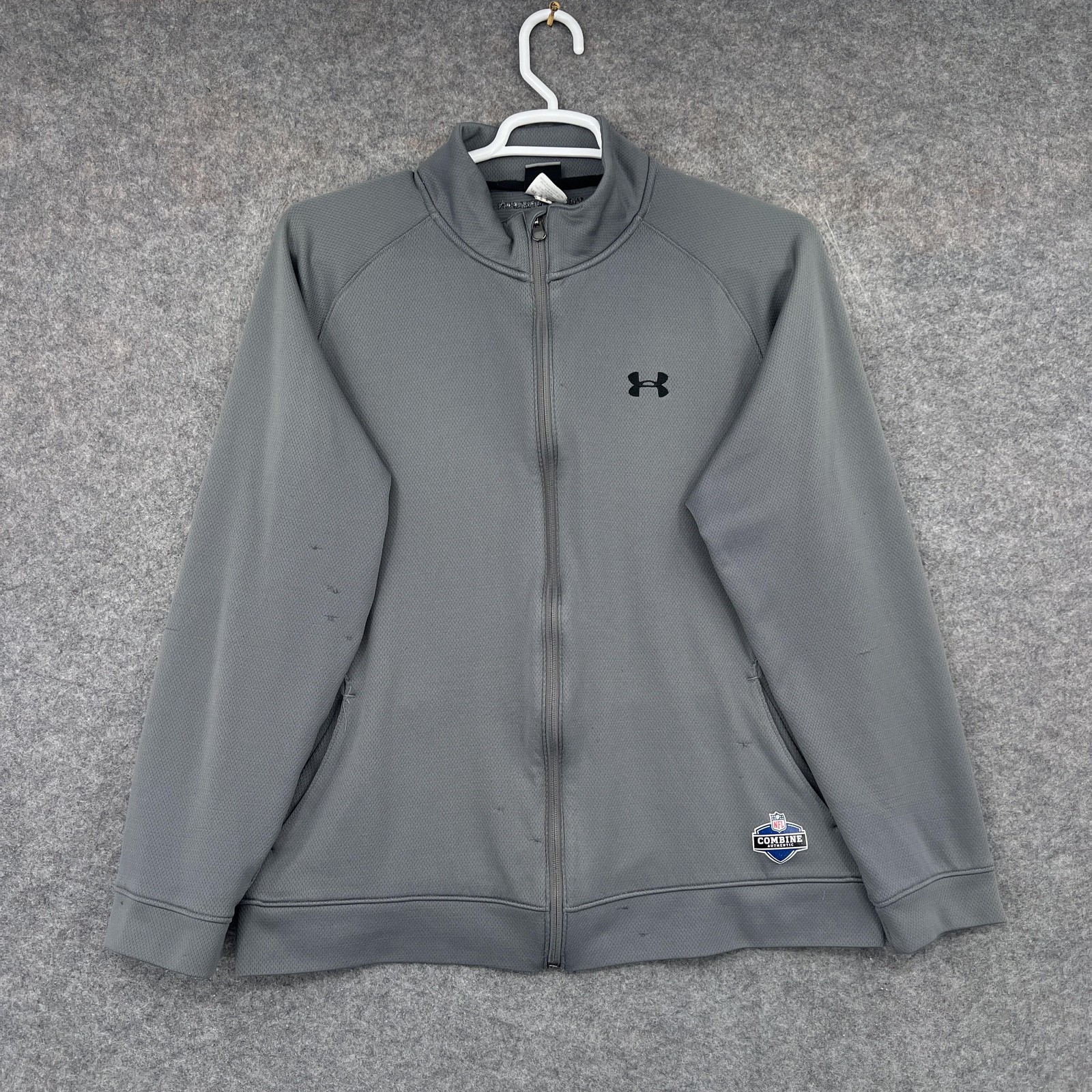 Under Armour Sweatshirt Mens L Gray Full Zip Mock Neck Athletic Moisture Wicking